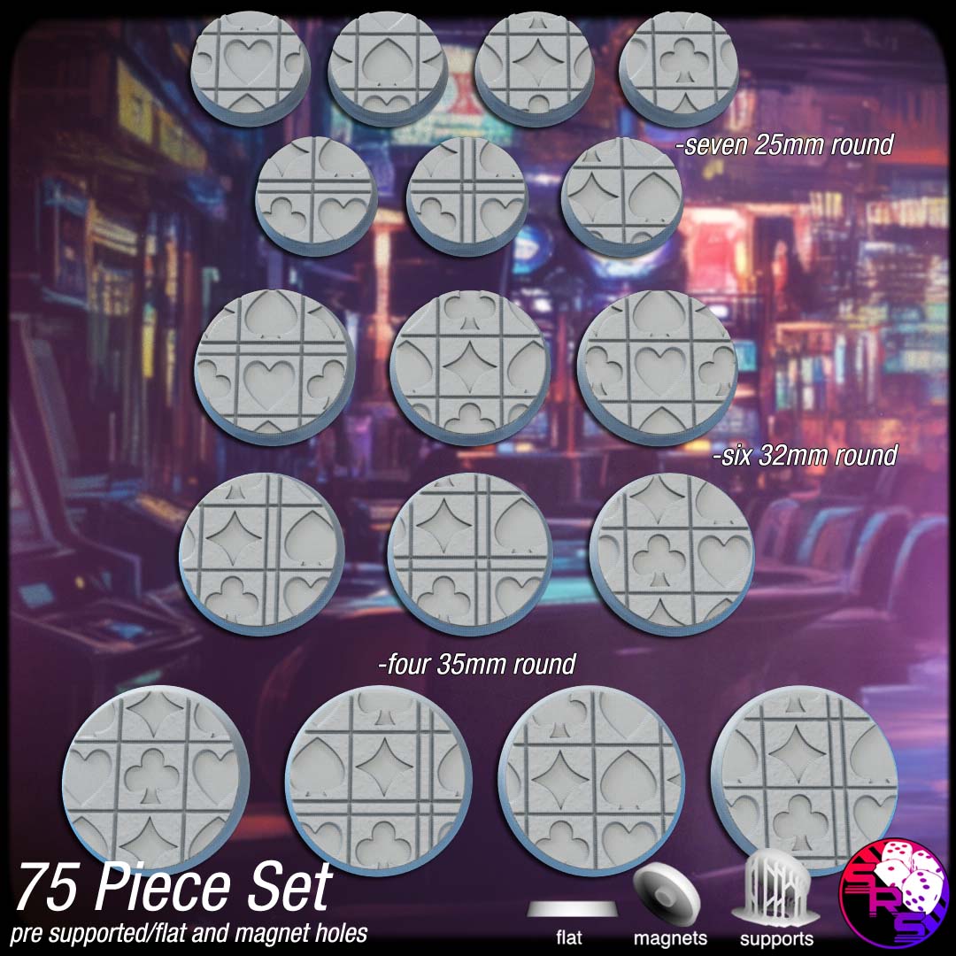 Sci-Fi Casino Scenic Bases – Resin 3D Printed Bases for Tabletop Miniatures | 25mm to 120mm Sizes Available