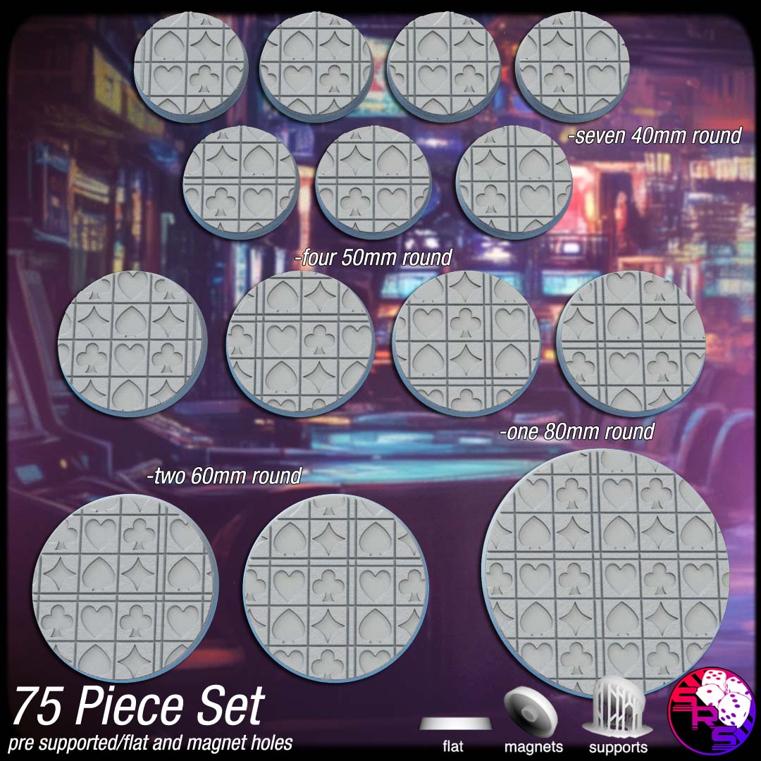 Sci-Fi Casino Scenic Bases – Resin 3D Printed Bases for Tabletop Miniatures | 25mm to 120mm Sizes Available