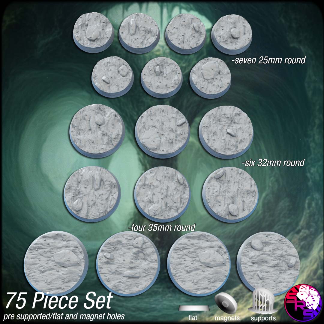 Cave Scenic Bases – Resin 3D Printed Bases for Tabletop Miniatures | 25mm to 120mm Sizes Available