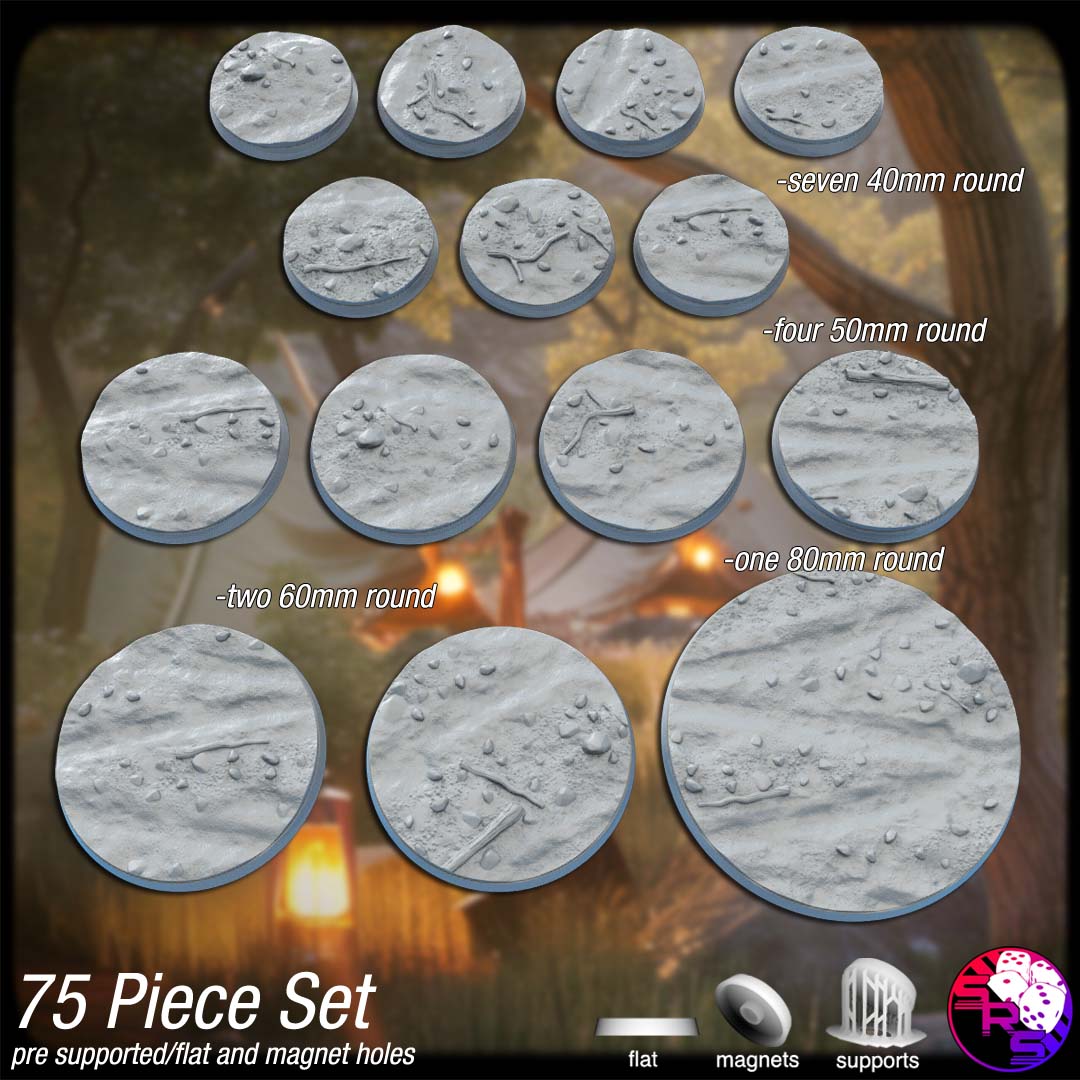 Country Roads Scenic Bases – Resin 3D Printed Bases for Tabletop Miniatures | 25mm to 120mm Sizes Available