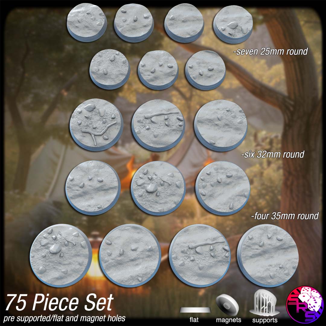 Country Roads Scenic Bases – Resin 3D Printed Bases for Tabletop Miniatures | 25mm to 120mm Sizes Available