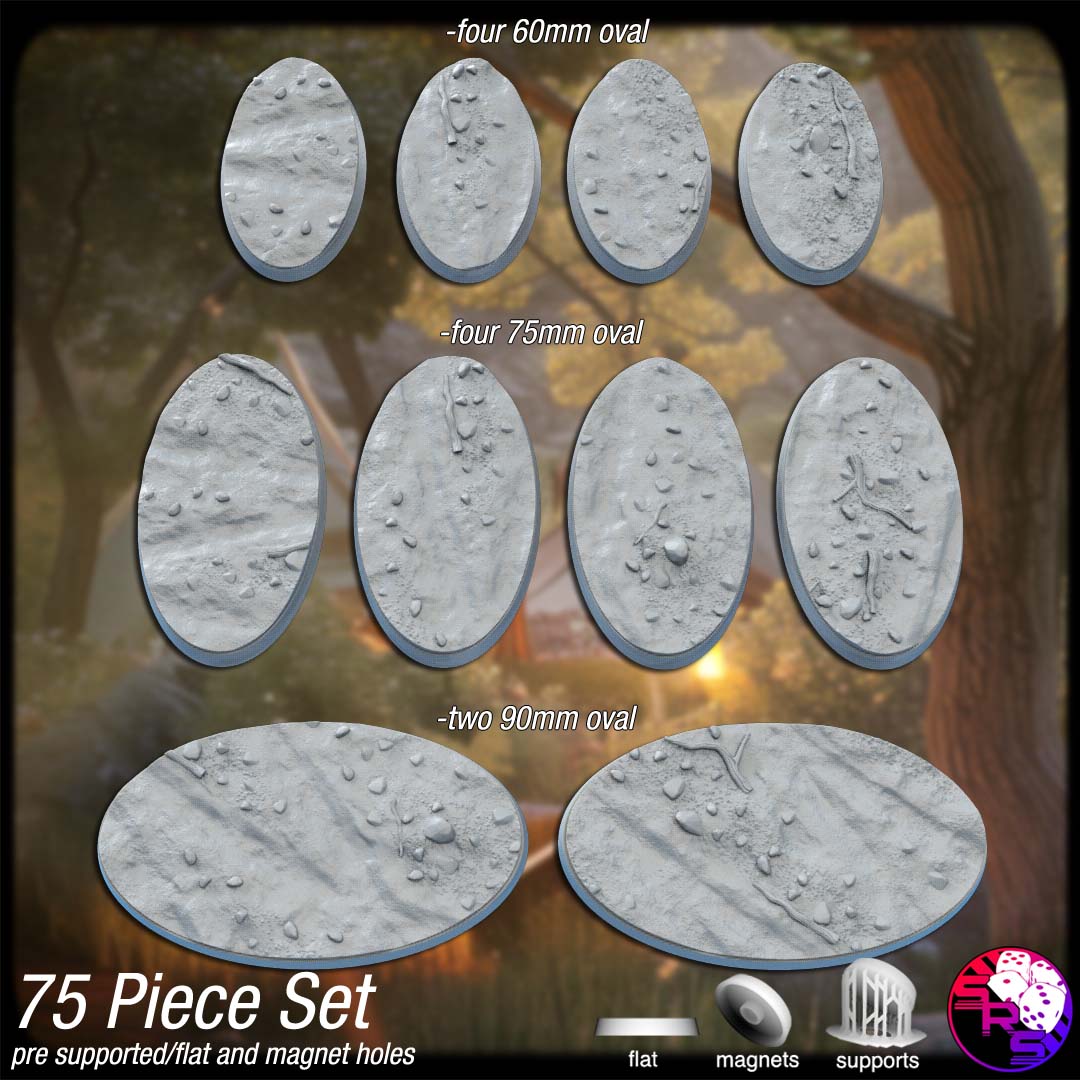 Country Roads Scenic Bases – Resin 3D Printed Bases for Tabletop Miniatures | 25mm to 120mm Sizes Available