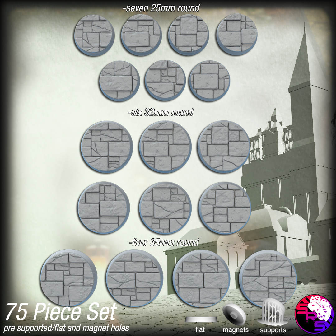 Cracked Bricks Scenic Bases – Resin 3D Printed Bases for Tabletop Miniatures | 25mm to 120mm Sizes Available