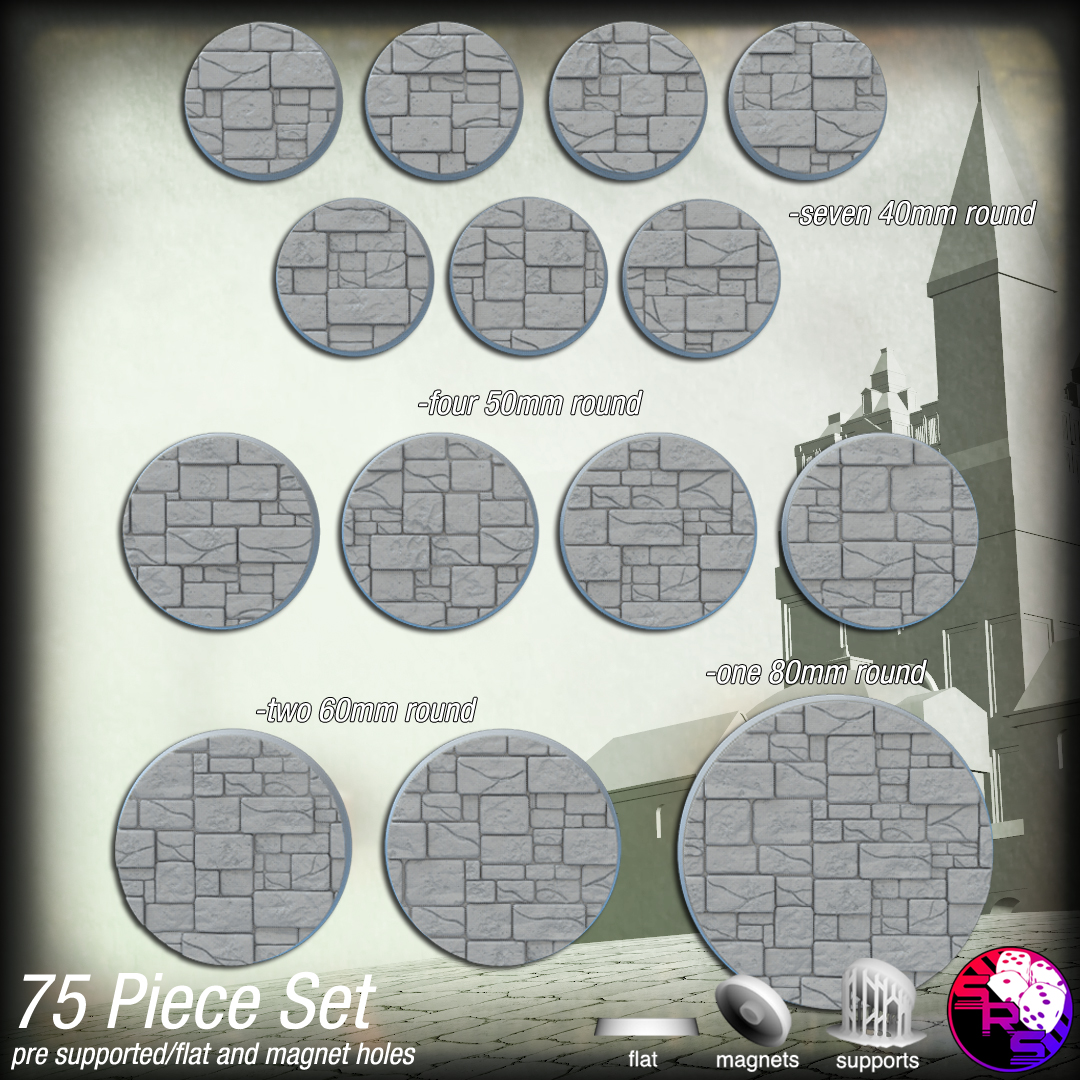 Cracked Bricks Scenic Bases – Resin 3D Printed Bases for Tabletop Miniatures | 25mm to 120mm Sizes Available