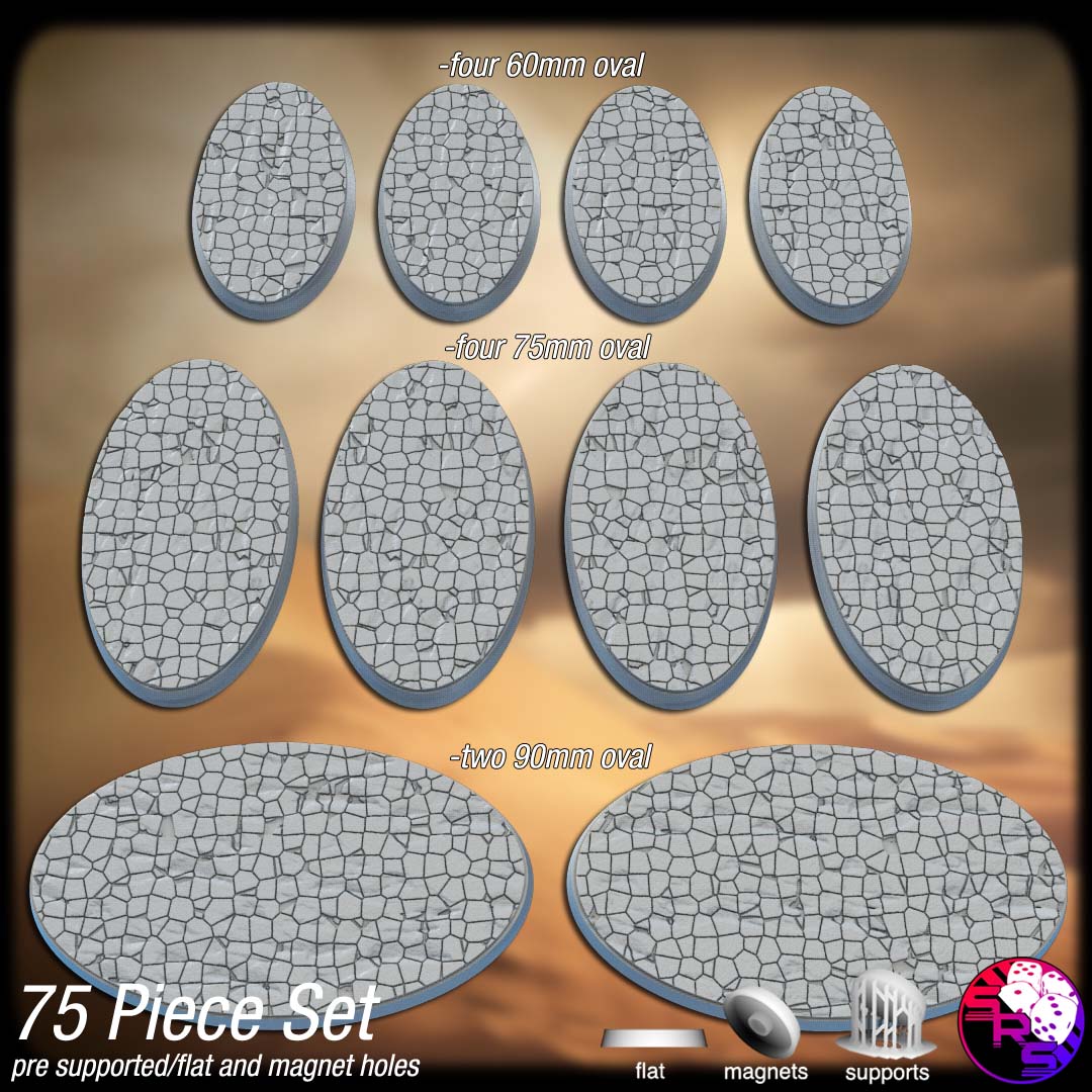 Cracked Earth Scenic Bases – Resin 3D Printed Bases for Tabletop Miniatures | 25mm to 120mm Sizes Available