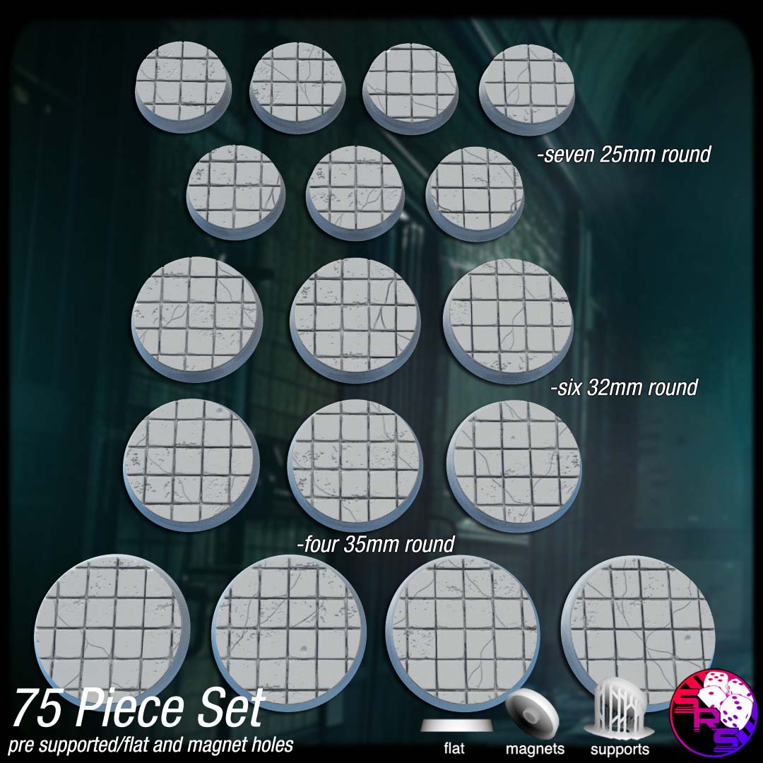 Cracked Tiles Scenic Bases – Resin 3D Printed Bases for Tabletop Miniatures | 25mm to 120mm Sizes Available