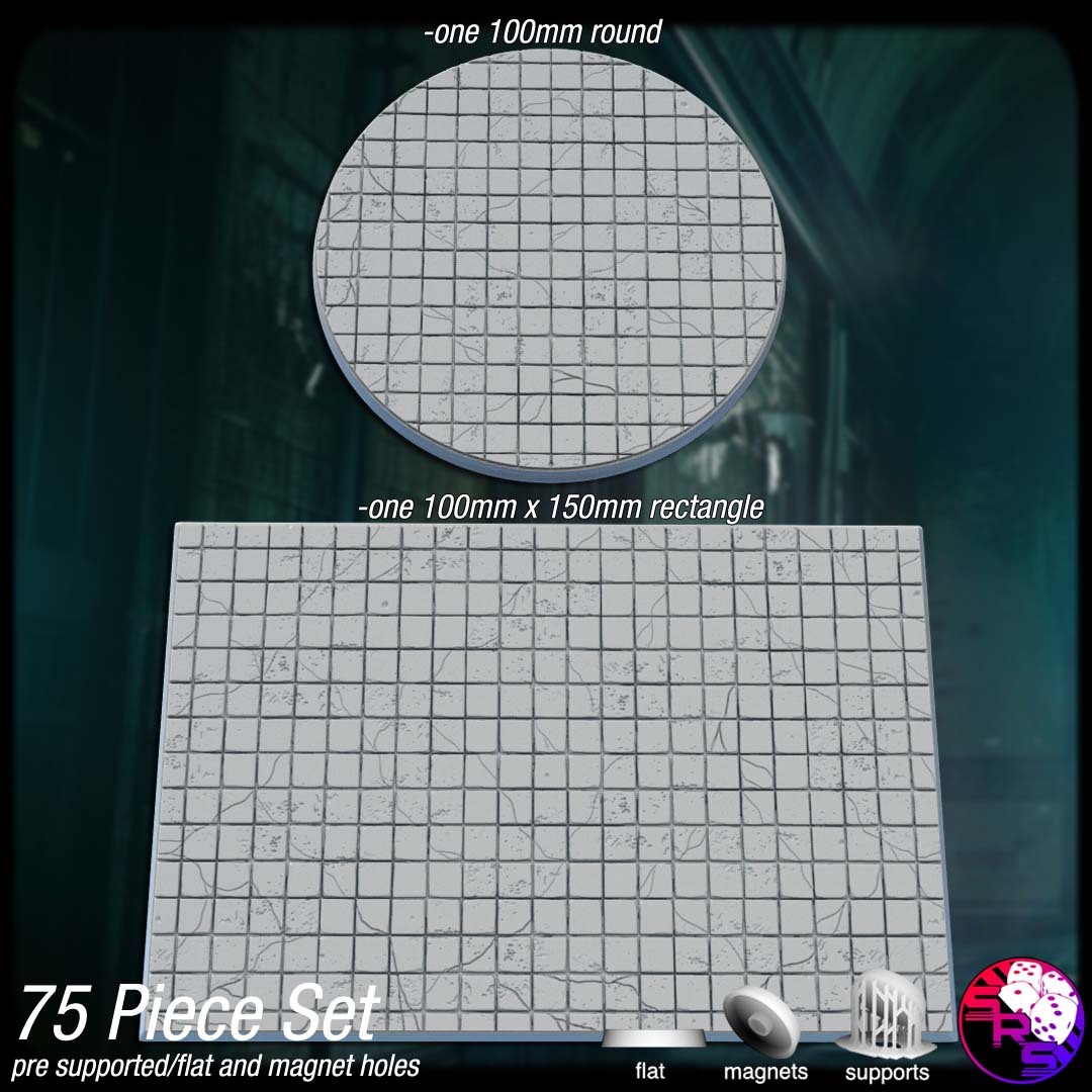 Cracked Tiles Scenic Bases – Resin 3D Printed Bases for Tabletop Miniatures | 25mm to 120mm Sizes Available