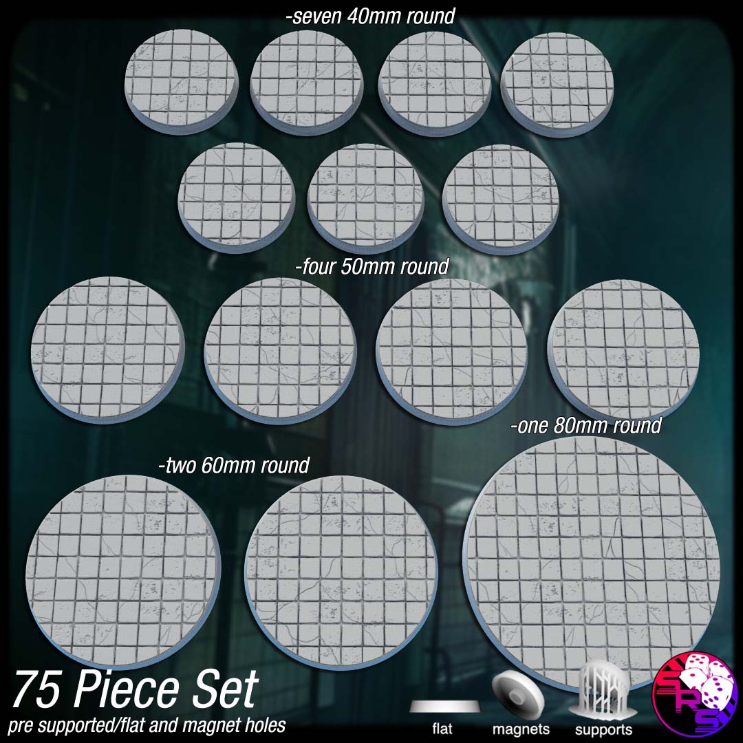 Cracked Tiles Scenic Bases – Resin 3D Printed Bases for Tabletop Miniatures | 25mm to 120mm Sizes Available
