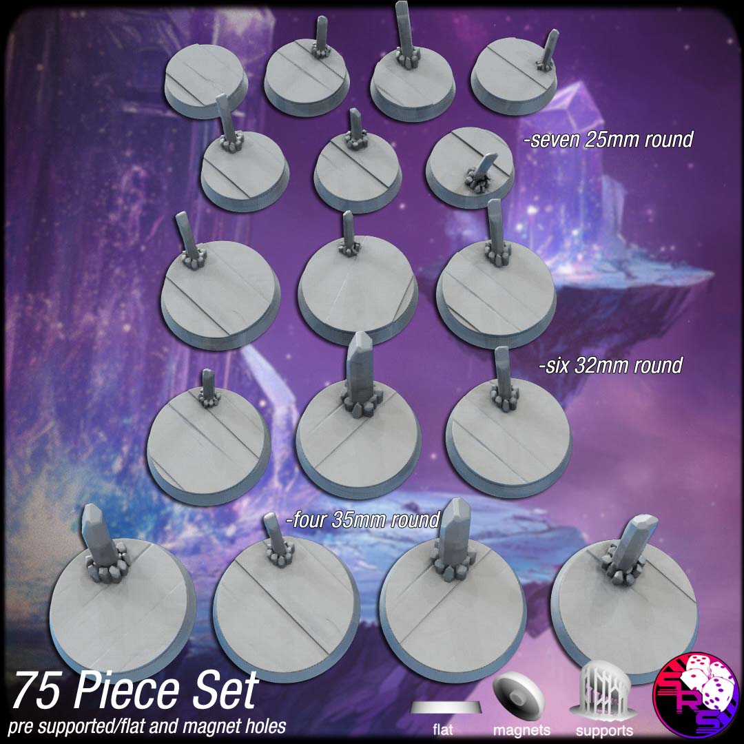 Crystal Caverns Scenic Bases – Resin 3D Printed Bases for Tabletop Miniatures | 25mm to 120mm Sizes Available