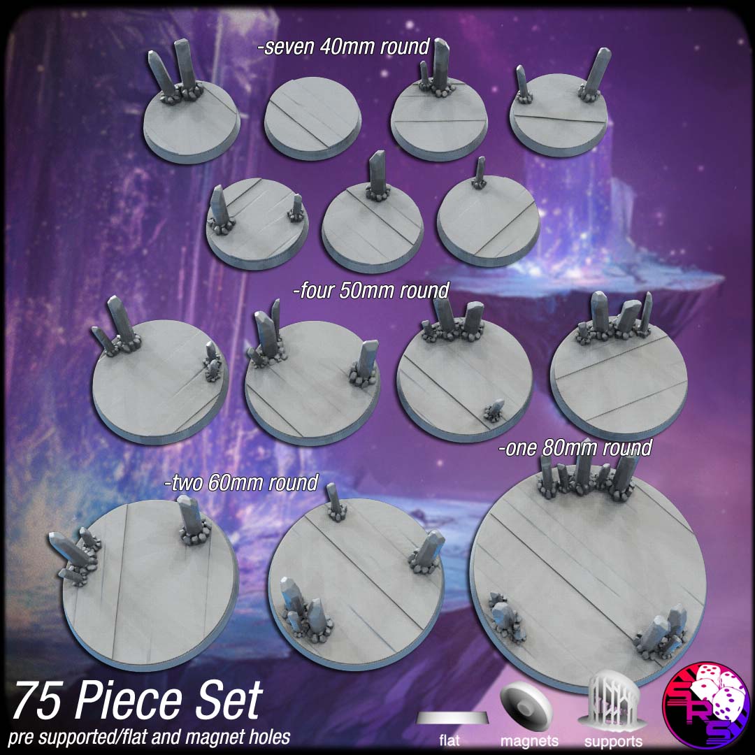 Crystal Caverns Scenic Bases – Resin 3D Printed Bases for Tabletop Miniatures | 25mm to 120mm Sizes Available