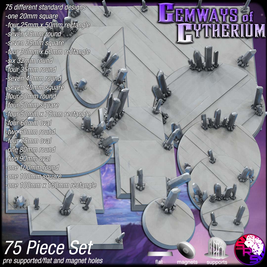 Crystal Caverns Scenic Bases – Resin 3D Printed Bases for Tabletop Miniatures | 25mm to 120mm Sizes Available