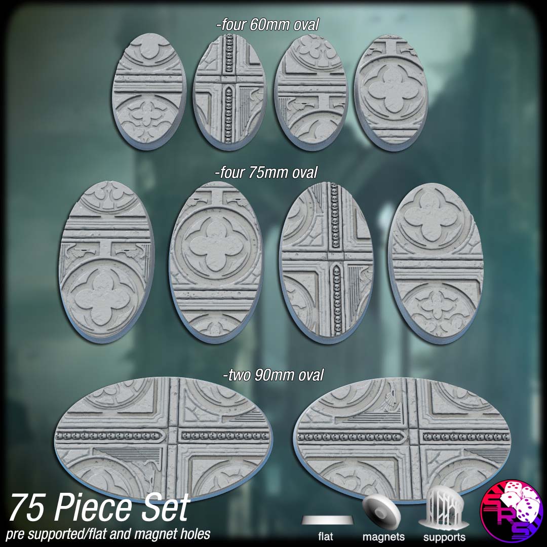 Dark Gothic City Scenic Bases – Resin 3D Printed Bases for Tabletop Miniatures | 25mm to 120mm Sizes Available