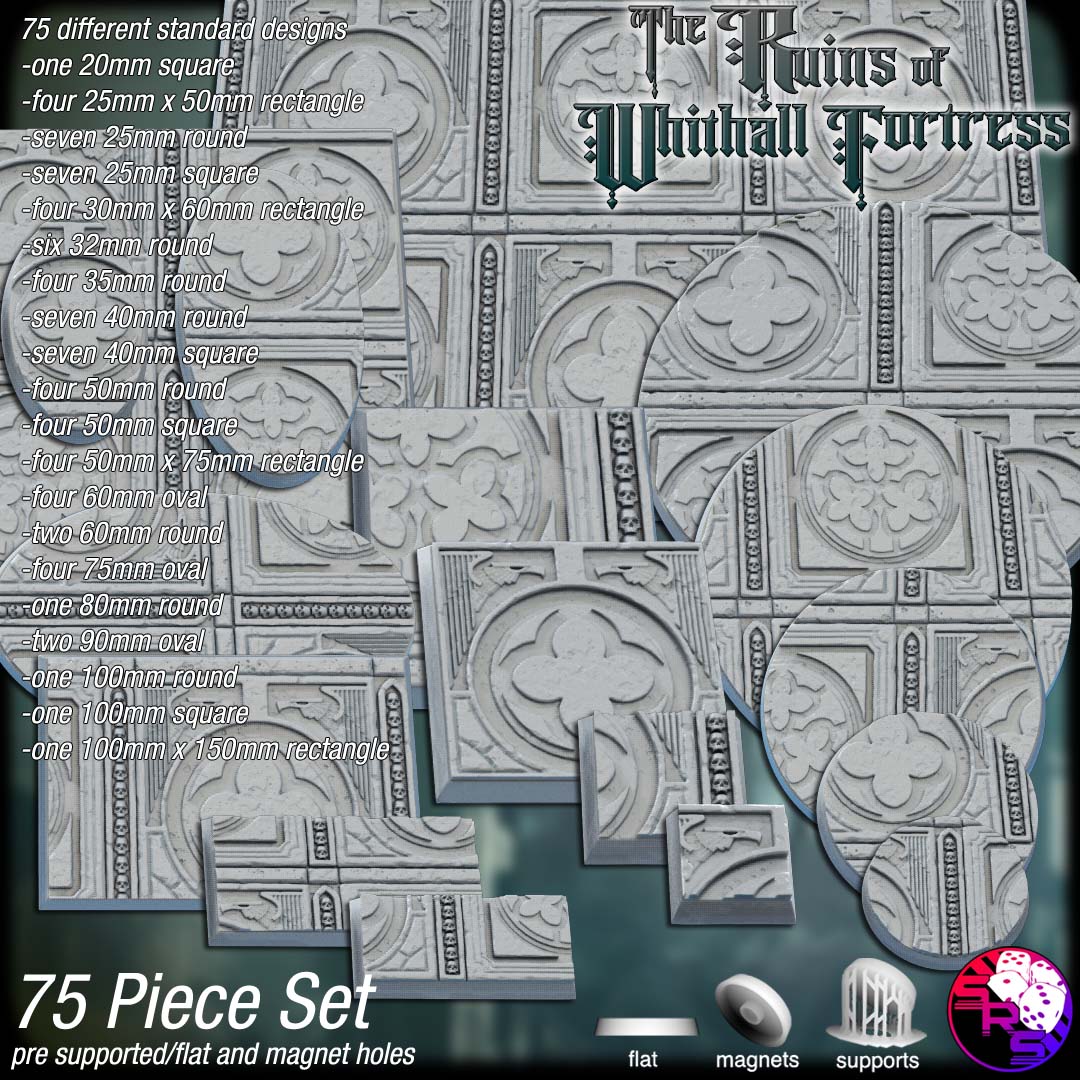 Dark Gothic City Scenic Bases – Resin 3D Printed Bases for Tabletop Miniatures | 25mm to 120mm Sizes Available