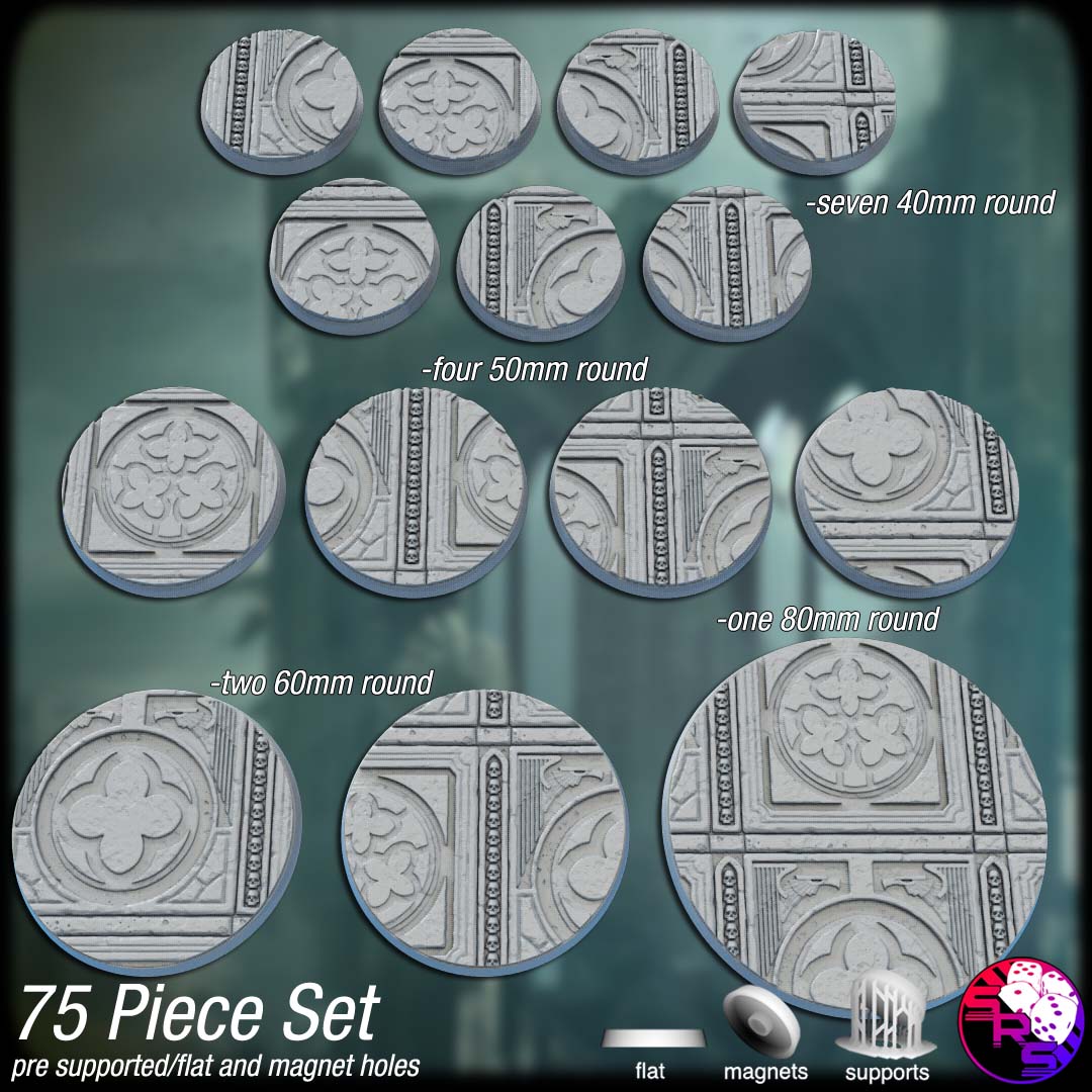 Dark Gothic City Scenic Bases – Resin 3D Printed Bases for Tabletop Miniatures | 25mm to 120mm Sizes Available