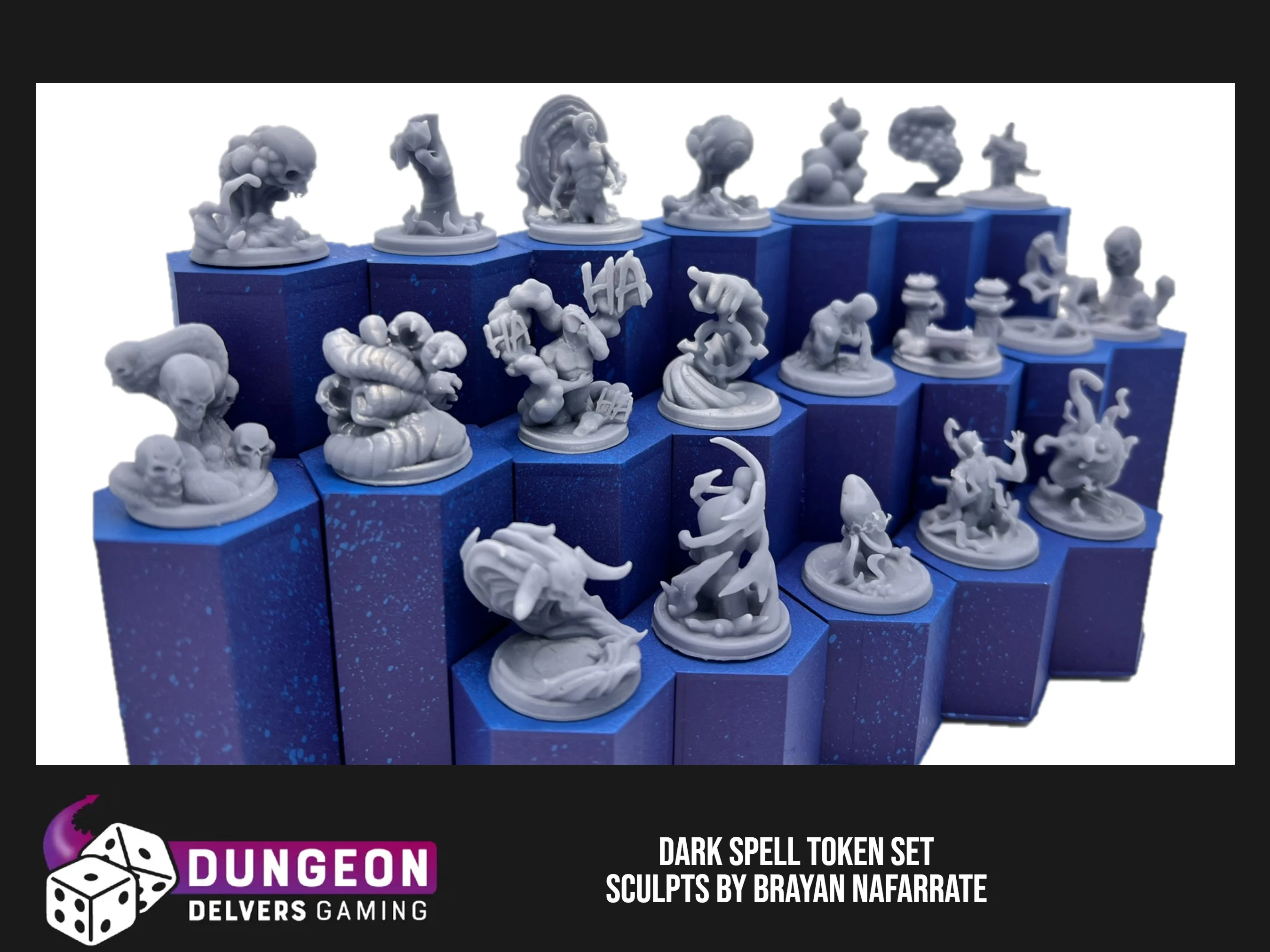 Dark Spell Token Set – 20 Resin 3D Printed RPG Spell & Status Markers | 20mm Diameter | Naffarate Designs