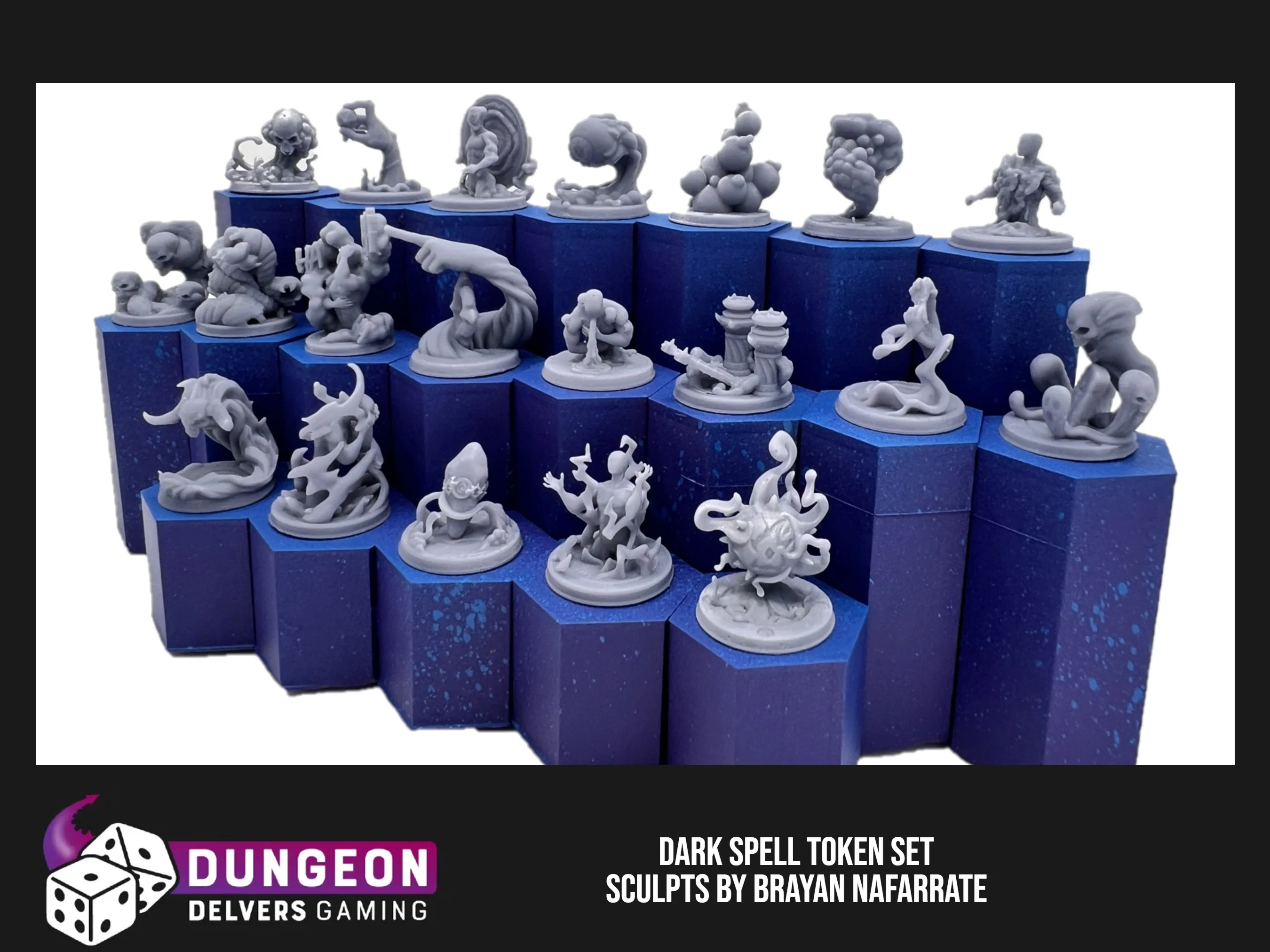 Dark Spell Token Set – 20 Resin 3D Printed RPG Spell & Status Markers | 20mm Diameter | Naffarate Designs