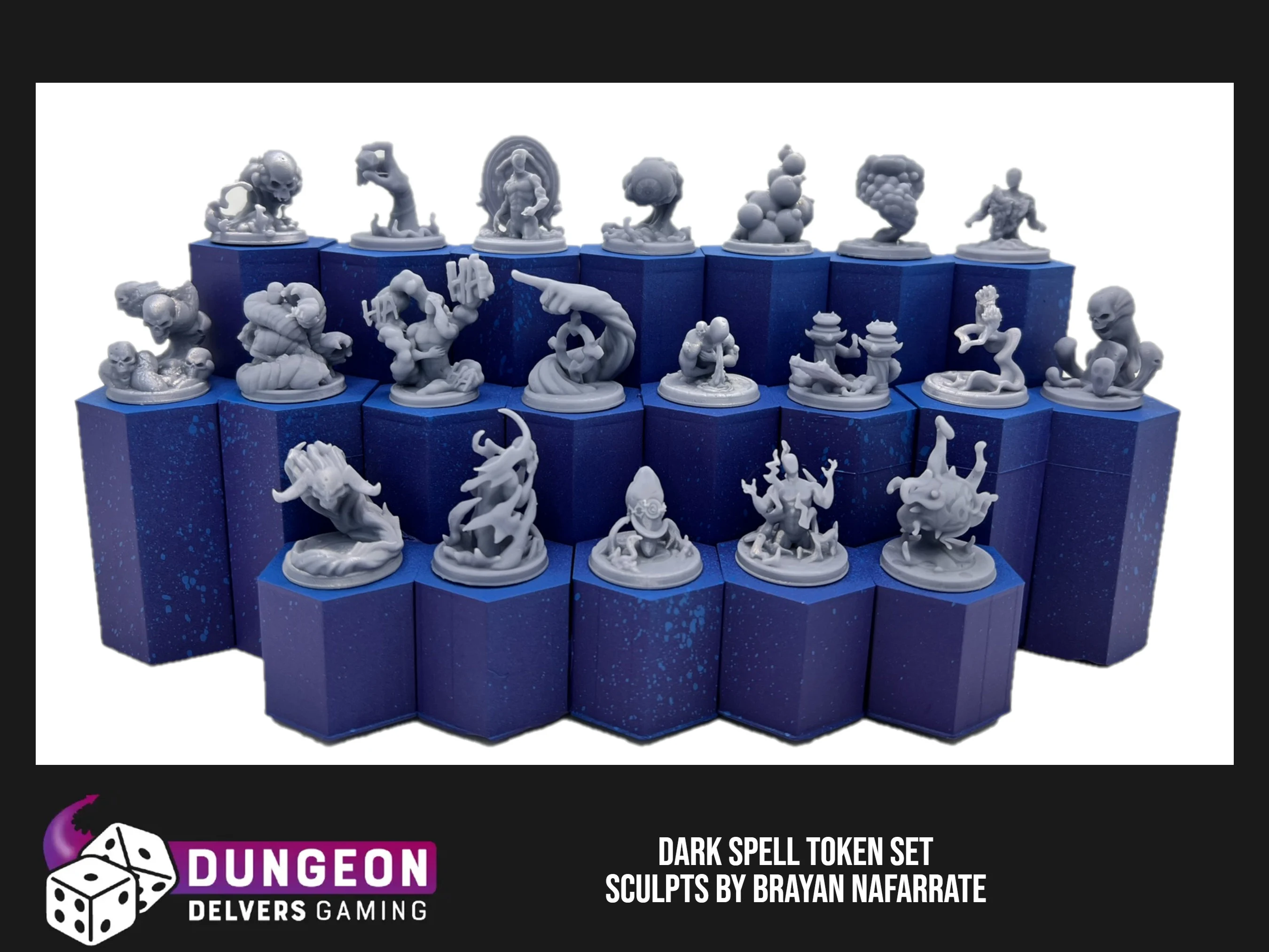 Dark Spell Token Set – 20 Resin 3D Printed RPG Spell & Status Markers | 20mm Diameter | Naffarate Designs