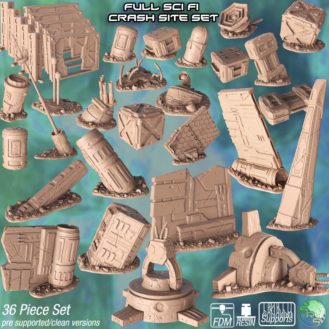 Sci-Fi Crash Site Terrain Set – Resin 3D Printed Scenery for Tabletop Gaming & Dioramas