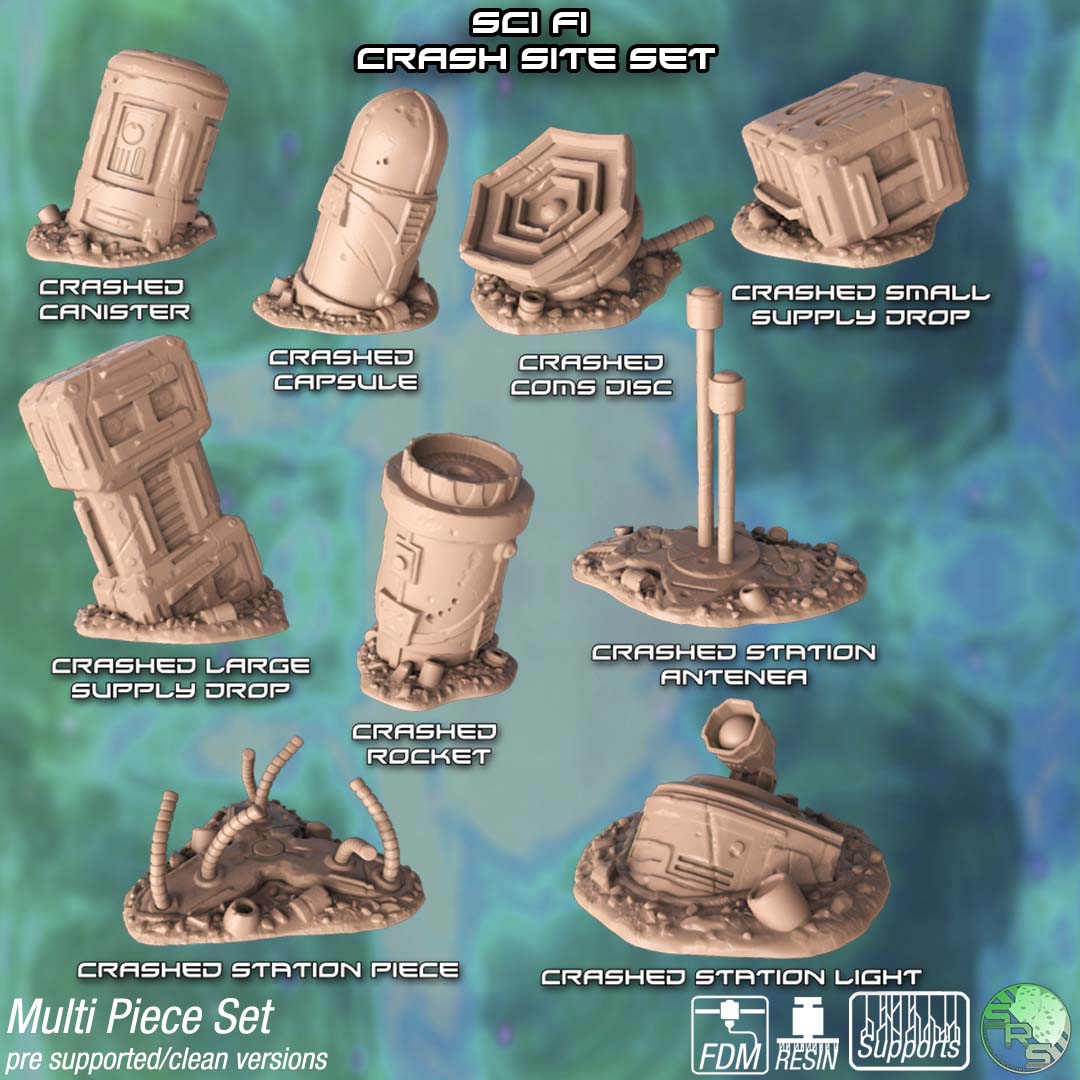 Sci-Fi Crash Site Terrain Set – Resin 3D Printed Scenery for Tabletop Gaming & Dioramas