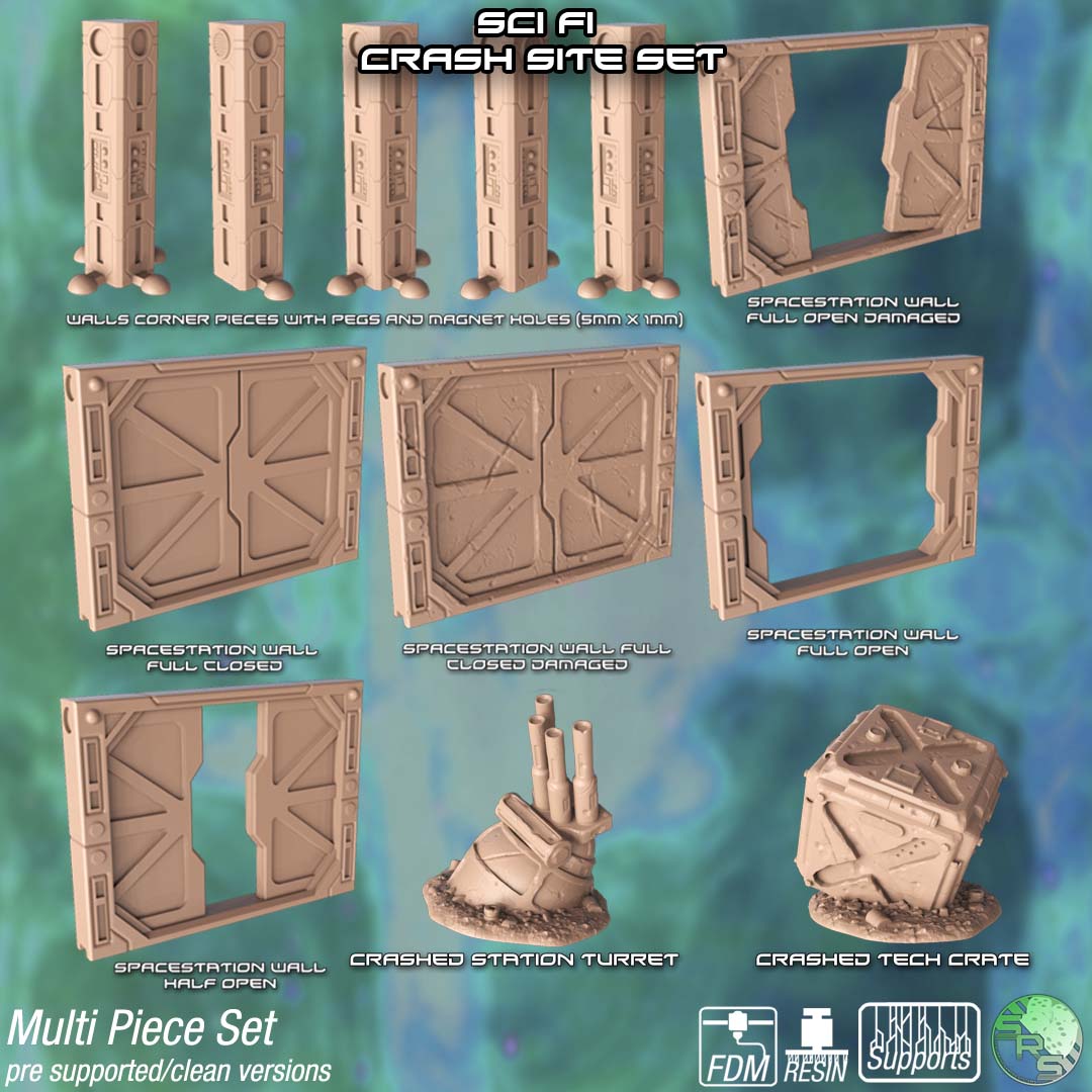 Sci-Fi Crash Site Terrain Set – Resin 3D Printed Scenery for Tabletop Gaming & Dioramas