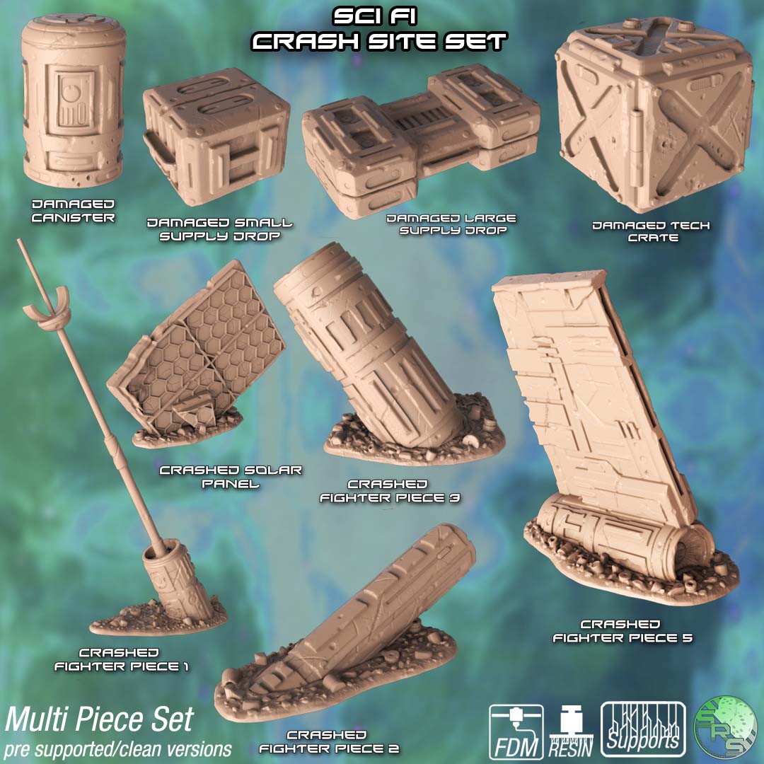 Sci-Fi Crash Site Terrain Set – Resin 3D Printed Scenery for Tabletop Gaming & Dioramas