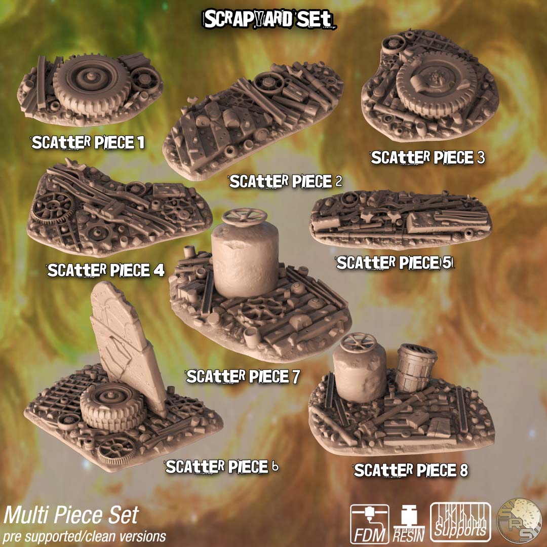 Scrapyard Terrain Set – Resin 3D Printed Scenery for Tabletop Gaming & Dioramas