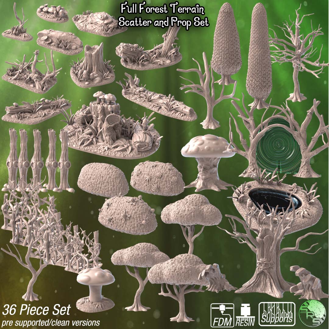 Forest Terrain Set – Resin 3D Printed Scenery for Tabletop Gaming & Dioramas