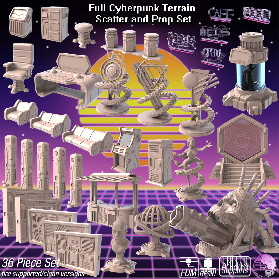 Cyberpunk Terrain Set – Resin 3D Printed Scenery for Tabletop Gaming & Dioramas