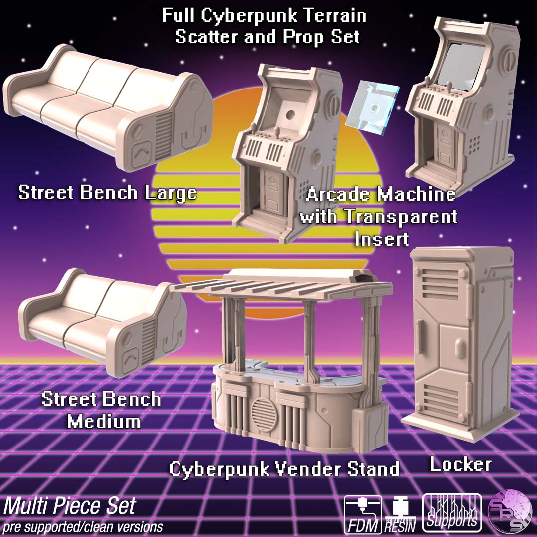 Cyberpunk Terrain Set – Resin 3D Printed Scenery for Tabletop Gaming & Dioramas