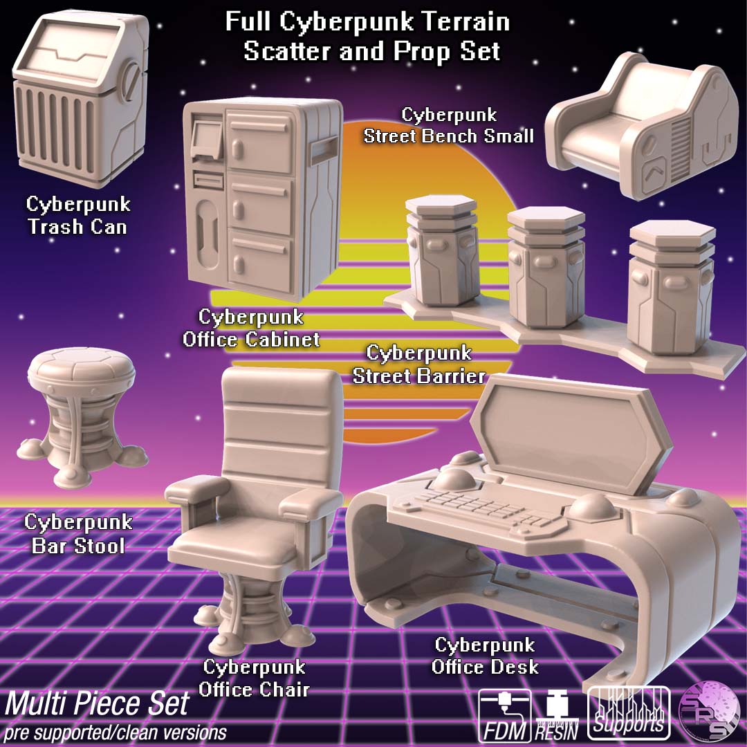 Cyberpunk Terrain Set – Resin 3D Printed Scenery for Tabletop Gaming & Dioramas