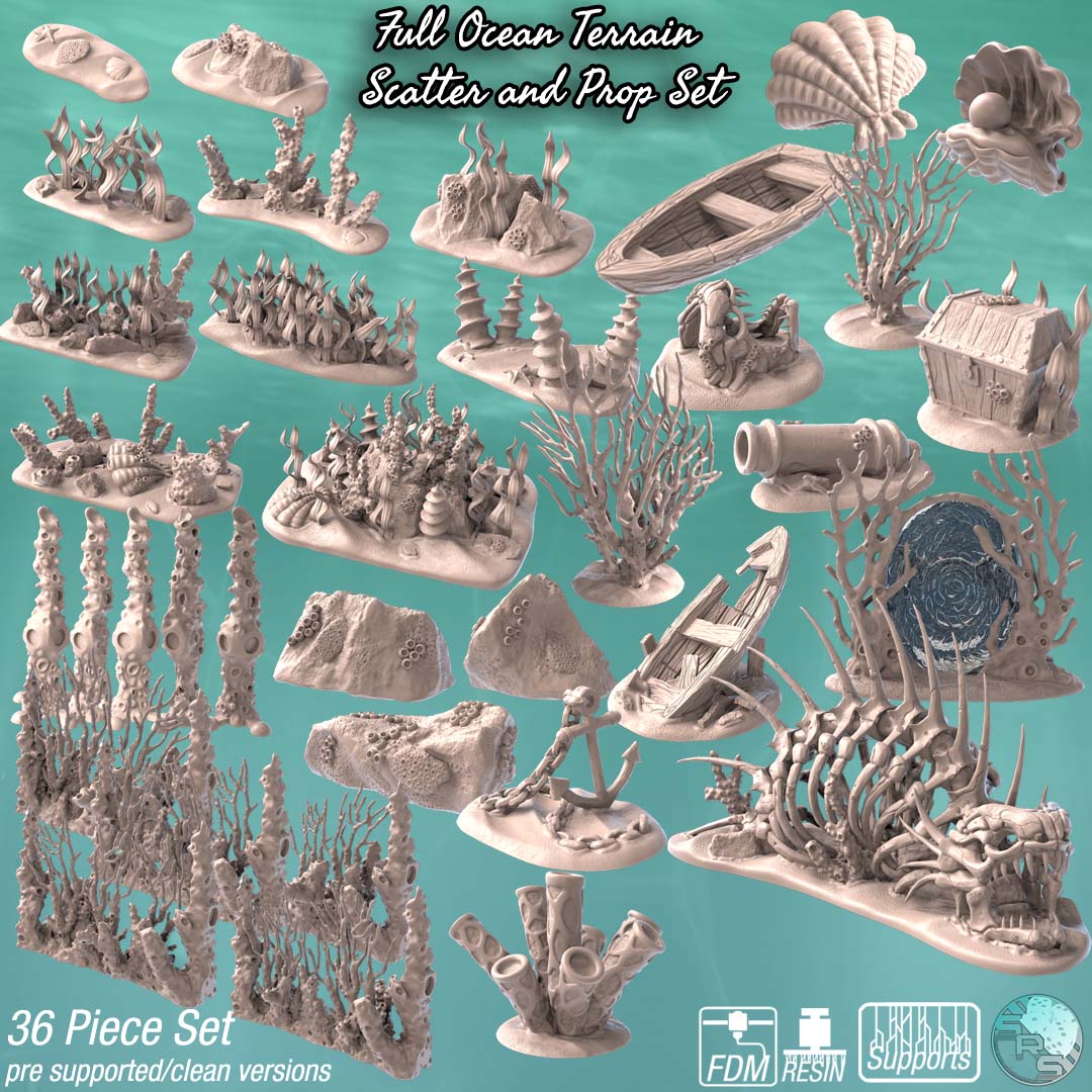 Ocean Terrain Set – Resin 3D Printed Scenery for Tabletop Gaming & Dioramas