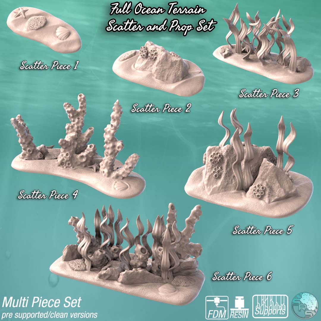 Ocean Terrain Set – Resin 3D Printed Scenery for Tabletop Gaming & Dioramas