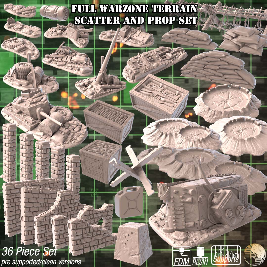 Urban Warzone Terrain Set – Resin 3D Printed Scenery for Tabletop Gaming & Dioramas