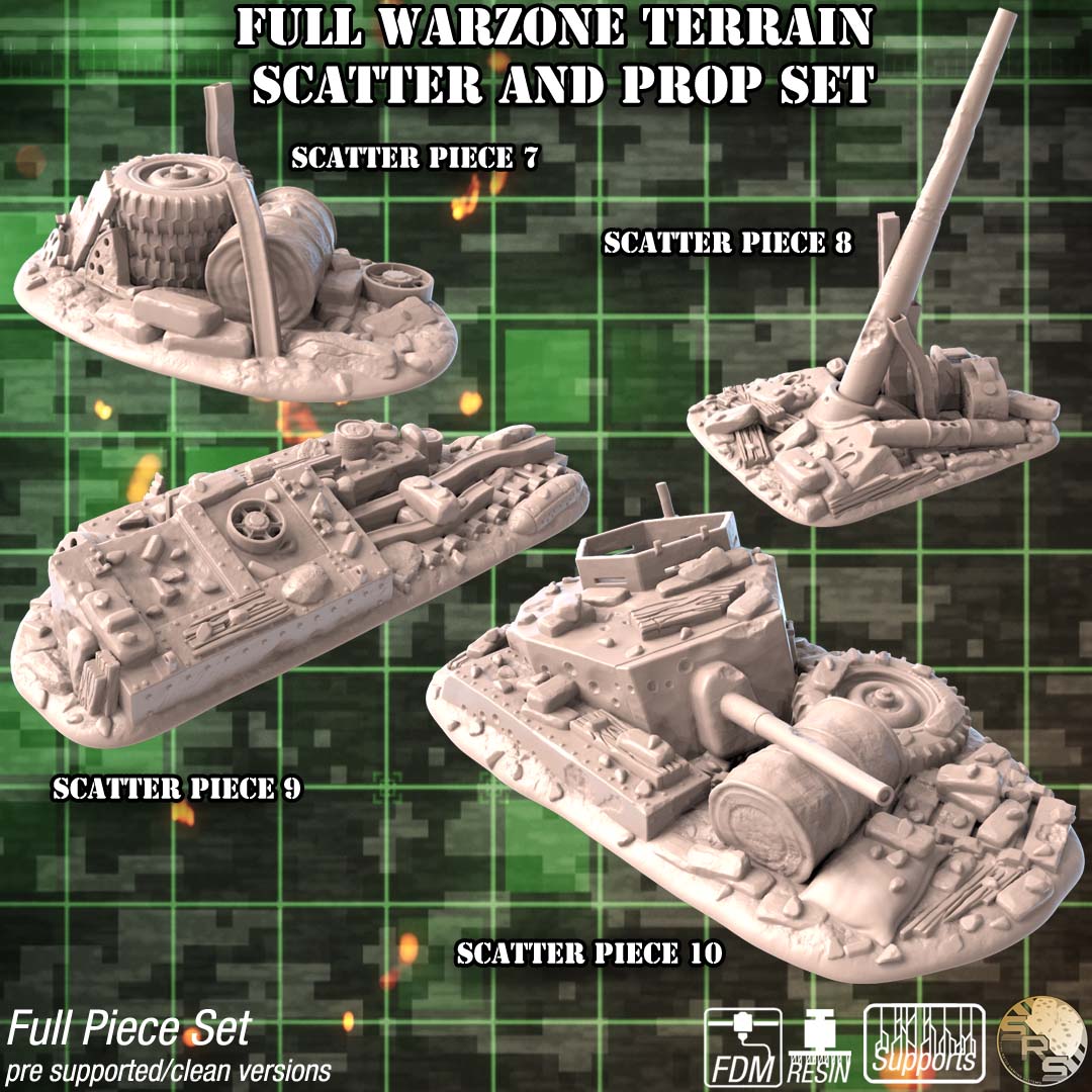 Urban Warzone Terrain Set – Resin 3D Printed Scenery for Tabletop Gaming & Dioramas