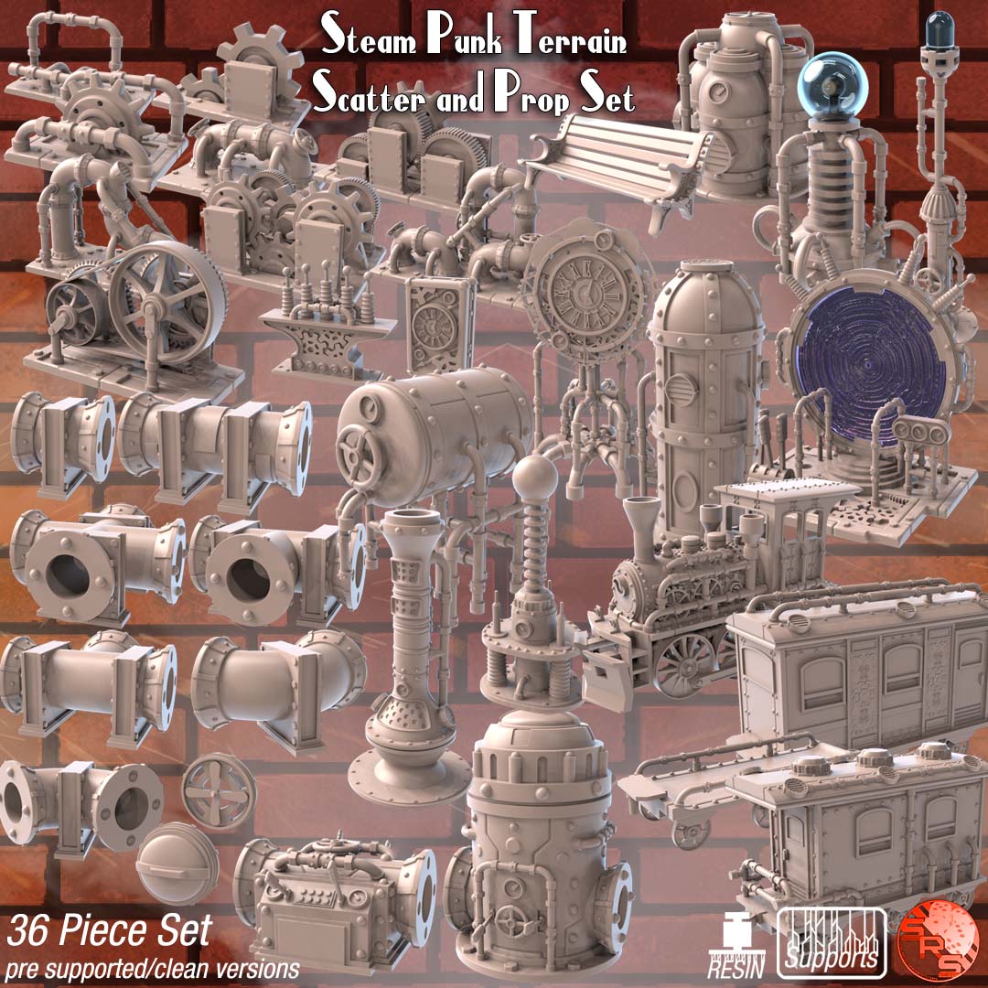 Steampunk Terrain Set – Resin 3D Printed Scenery for Tabletop Gaming & Dioramas