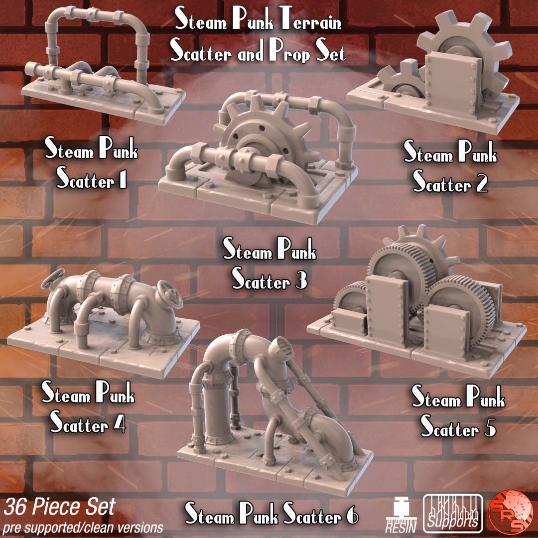 Steampunk Terrain Set – Resin 3D Printed Scenery for Tabletop Gaming & Dioramas