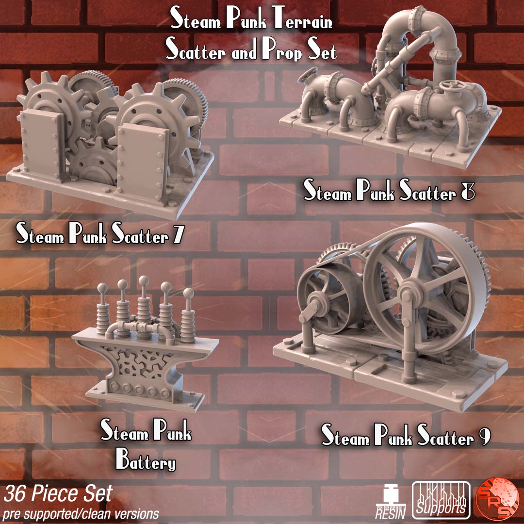 Steampunk Terrain Set – Resin 3D Printed Scenery for Tabletop Gaming & Dioramas