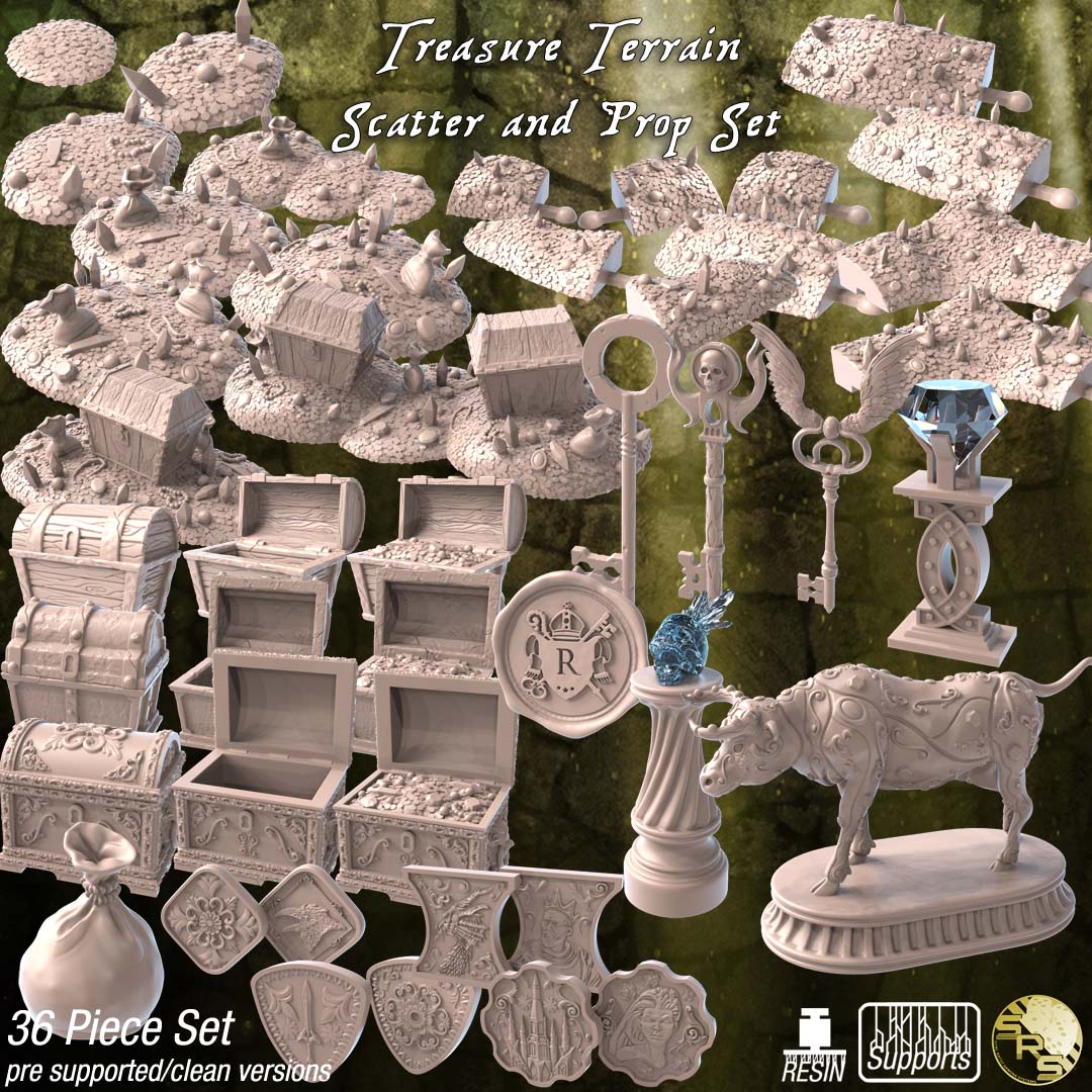 Treasure Terrain Set – Resin 3D Printed Scenery for Tabletop Gaming & Dioramas