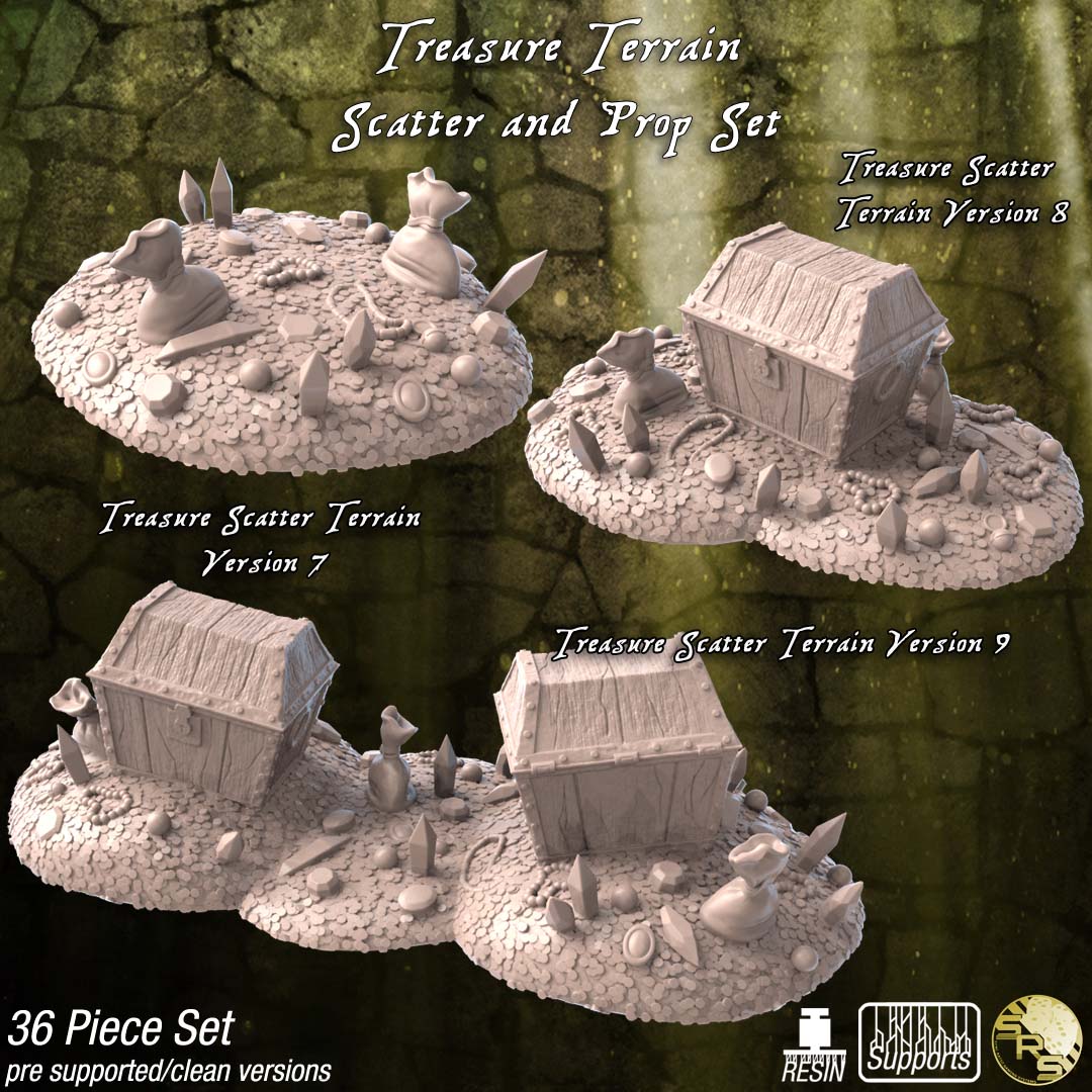Treasure Terrain Set – Resin 3D Printed Scenery for Tabletop Gaming & Dioramas