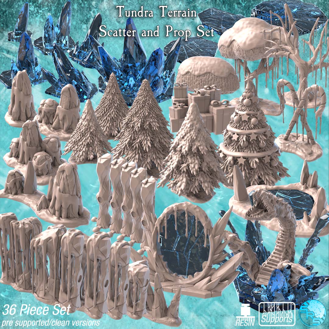 Icy Tundra Terrain Set – Resin 3D Printed Scenery for Tabletop Gaming & Dioramas