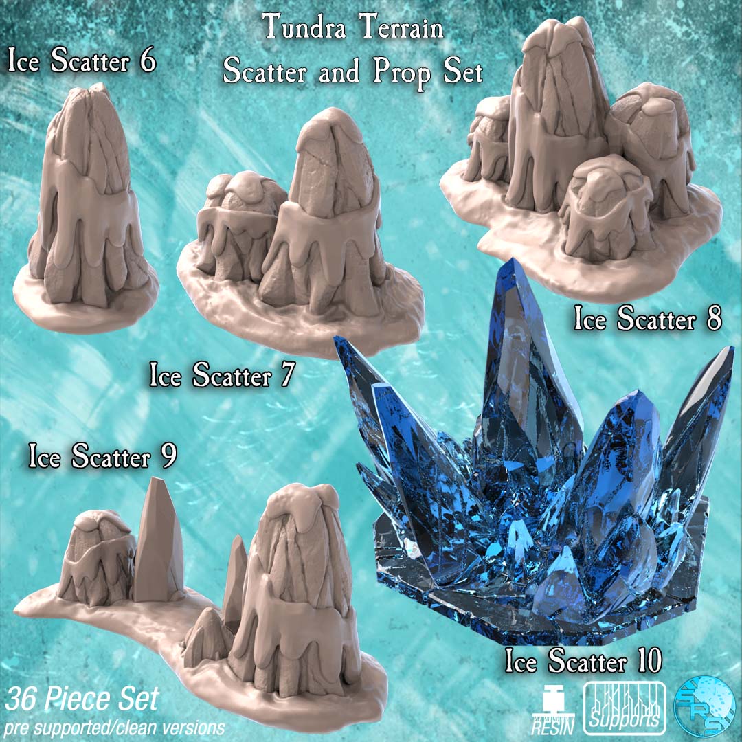 Icy Tundra Terrain Set – Resin 3D Printed Scenery for Tabletop Gaming & Dioramas