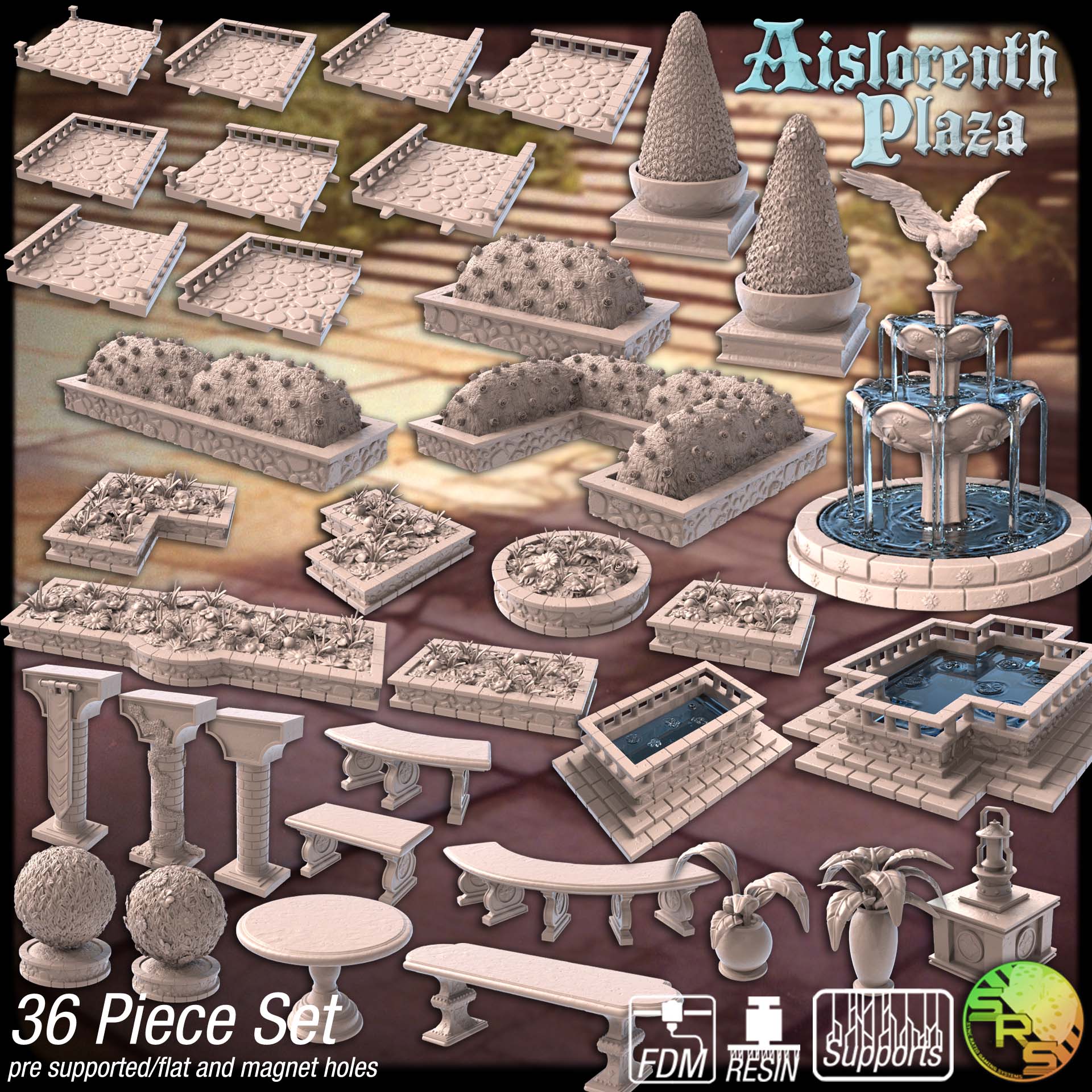 Fantasy Courtyard Terrain Set – Resin 3D Printed Scenery for Tabletop Gaming & Dioramas
