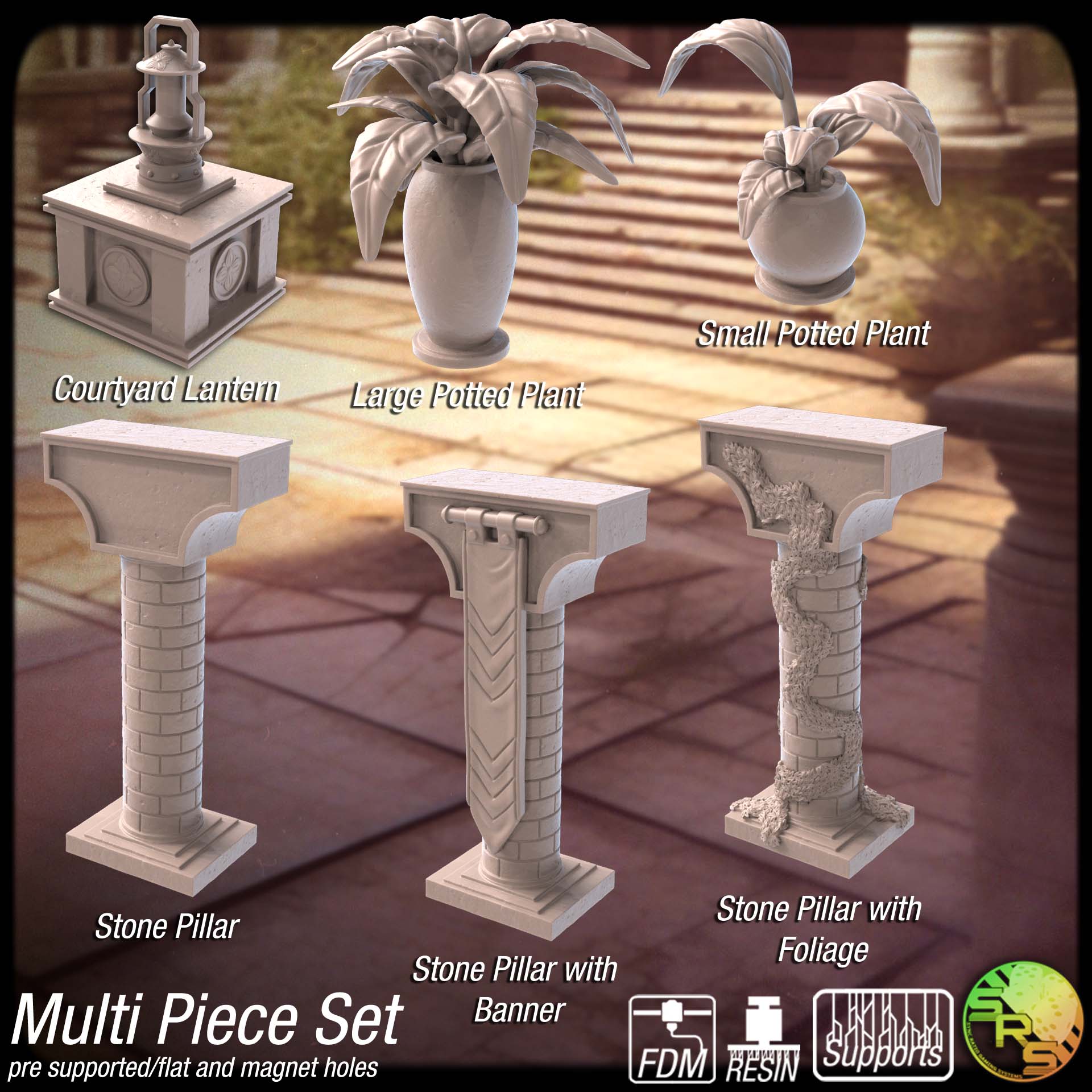 Fantasy Courtyard Terrain Set – Resin 3D Printed Scenery for Tabletop Gaming & Dioramas