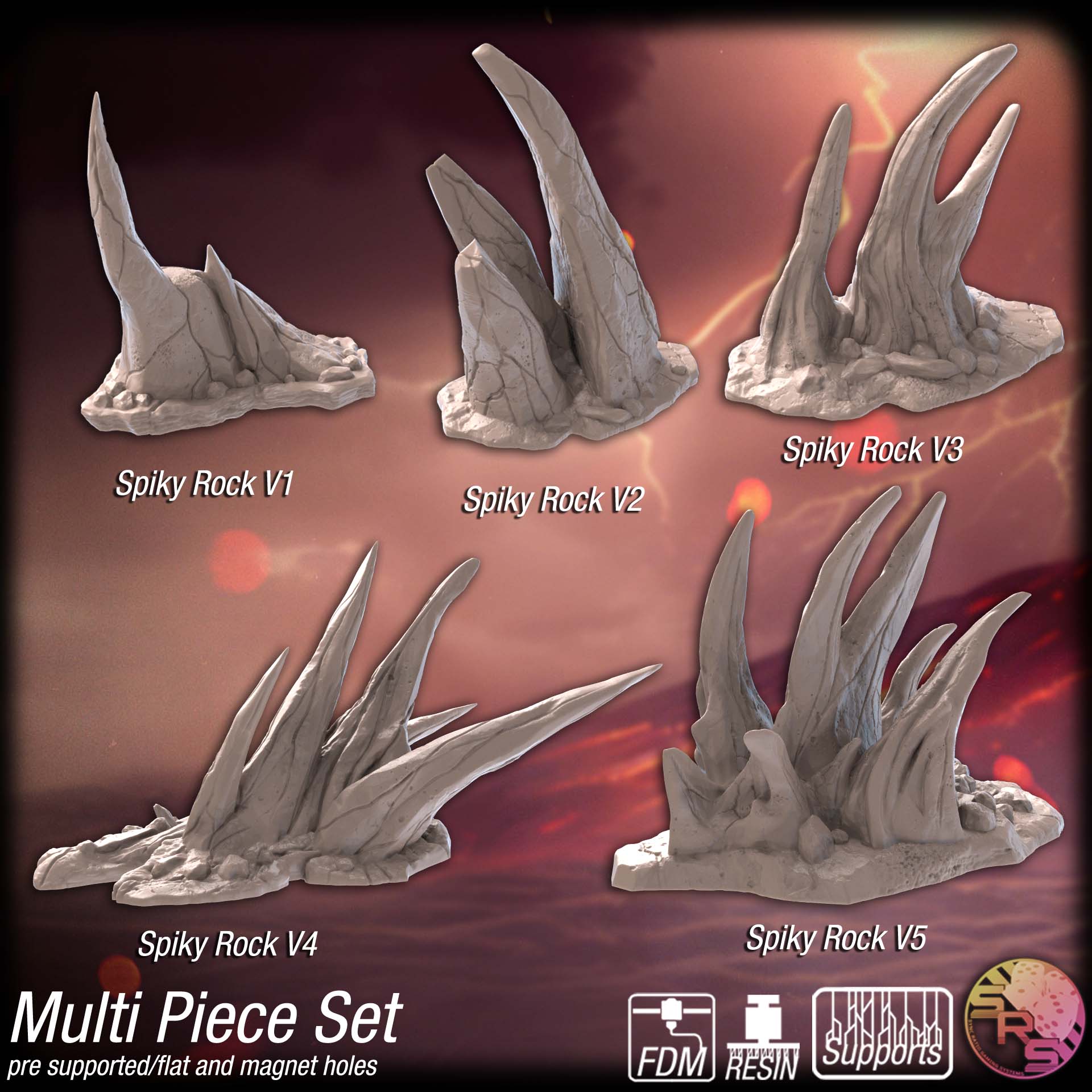 Volcanic Terrain Set – Resin 3D Printed Scenery for Tabletop Gaming & Dioramas