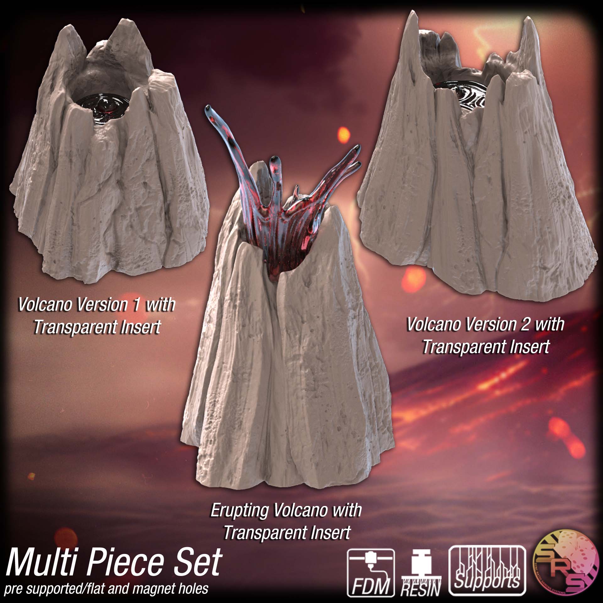 Volcanic Terrain Set – Resin 3D Printed Scenery for Tabletop Gaming & Dioramas