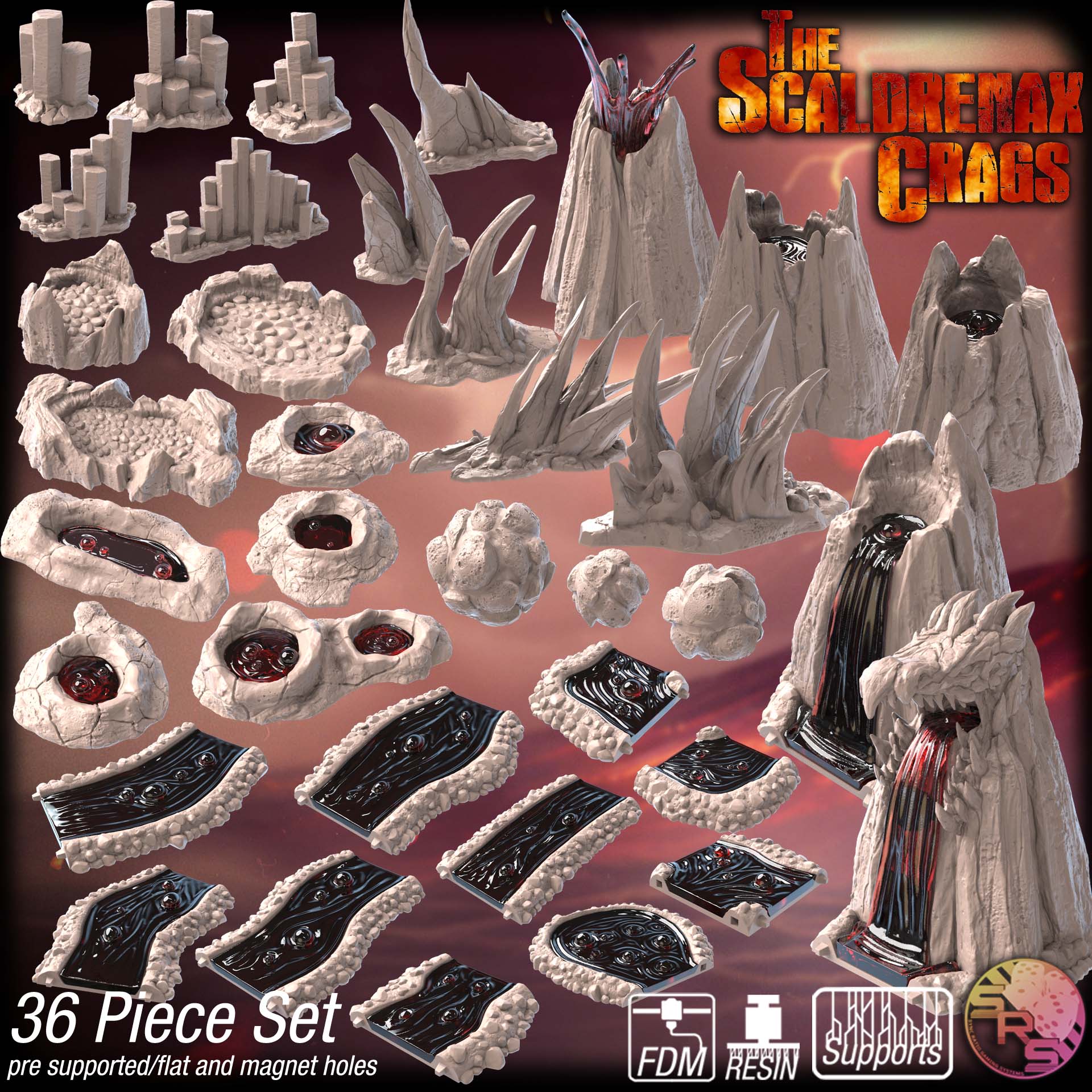Volcanic Terrain Set – Resin 3D Printed Scenery for Tabletop Gaming & Dioramas