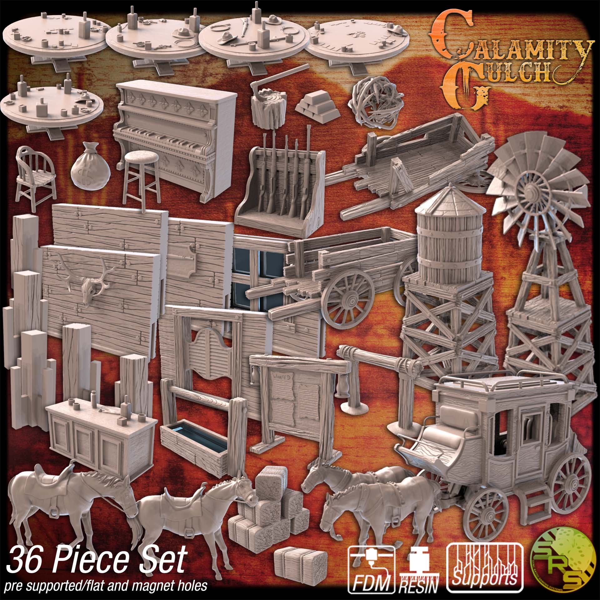Cowboy Western Terrain Set – Resin 3D Printed Scenery for Tabletop Gaming & Dioramas