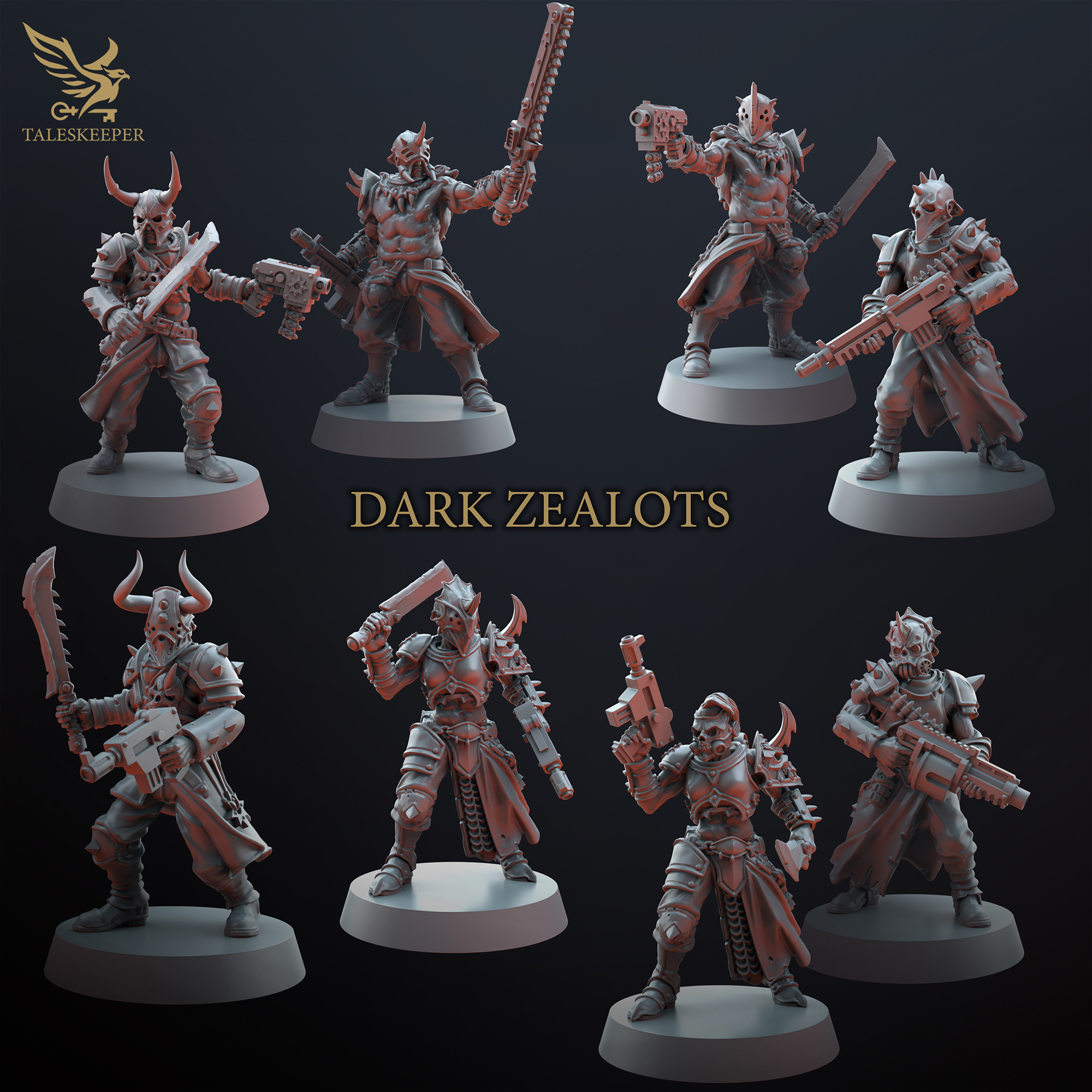 Dark Zealots Cultists – Multipart Resin Miniatures (6-Pack, 28–32mm Scale, Customisable Grimdark Warband Kit)