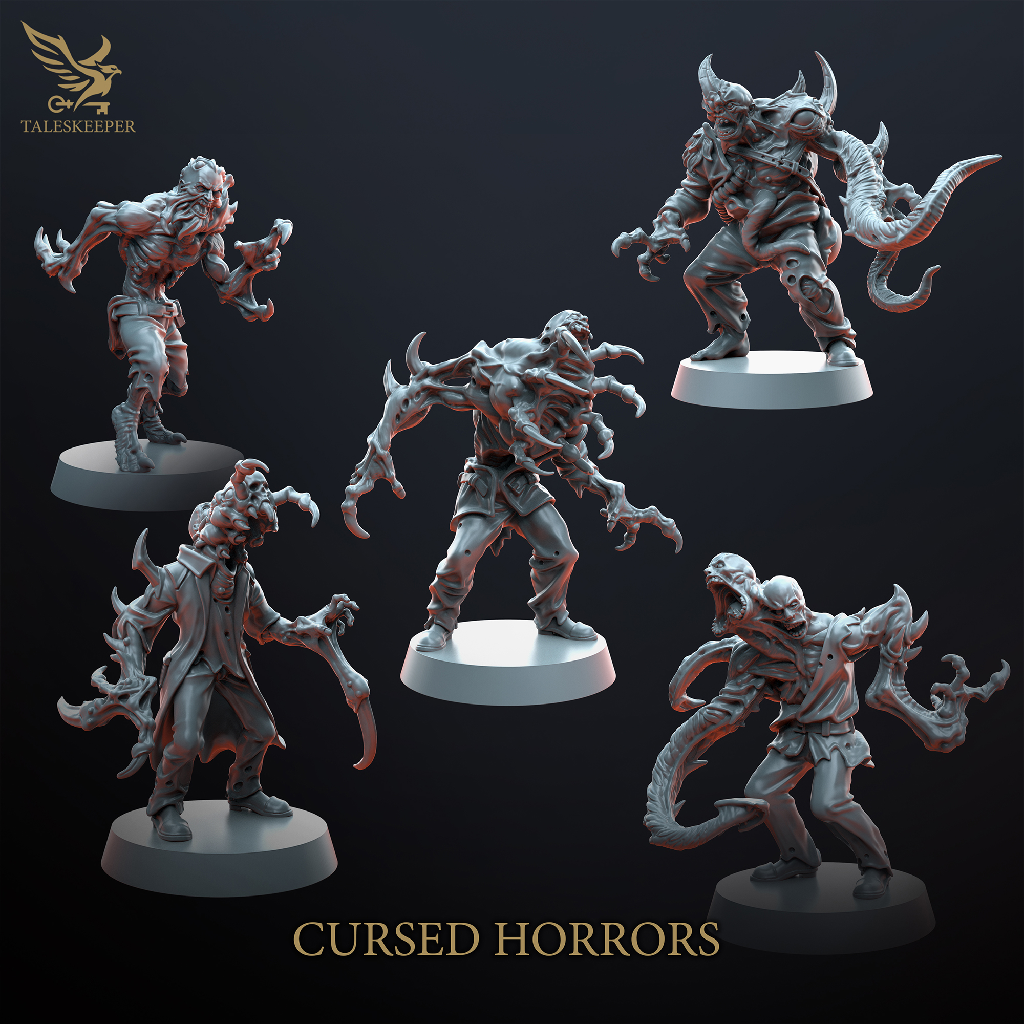 Cursed Horrors – Mutated Resin Miniatures (5-Pack, Grimdark RPG & Wargame Models, 28–32mm Scale)
