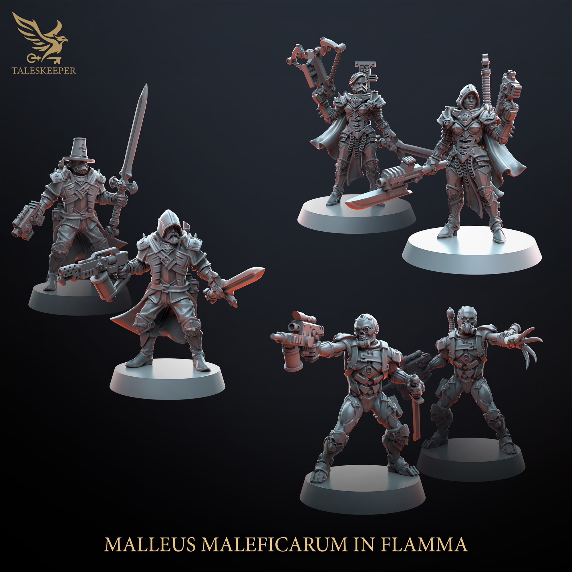 Demon Hunters Command Squad – Grimdark Inquisitorial Miniatures (3-Pack, Multipart Resin Kit, 28–32mm Scale)
